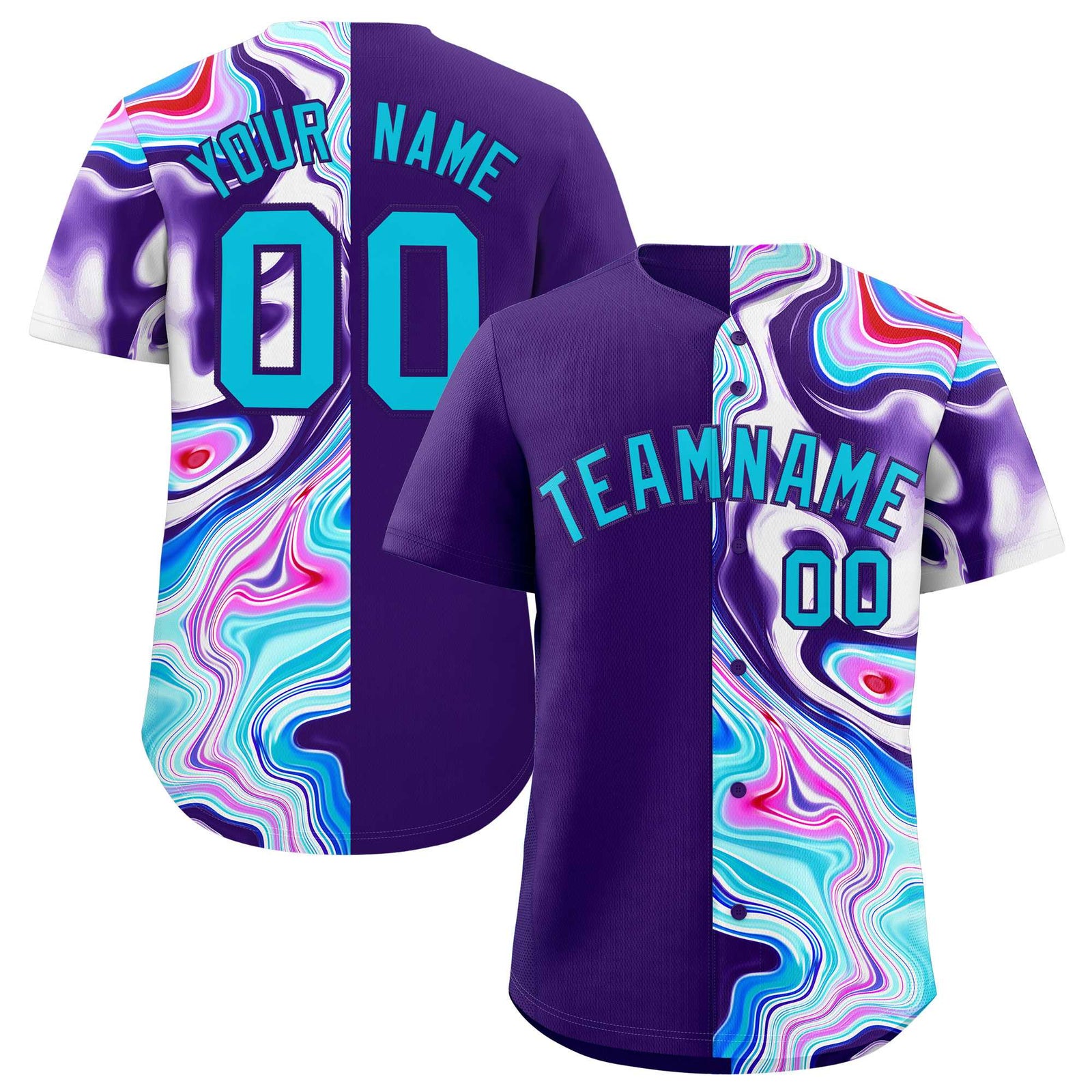 Custom Purple Split Fashion Fluid Pattern Authentic Baseball Jersey