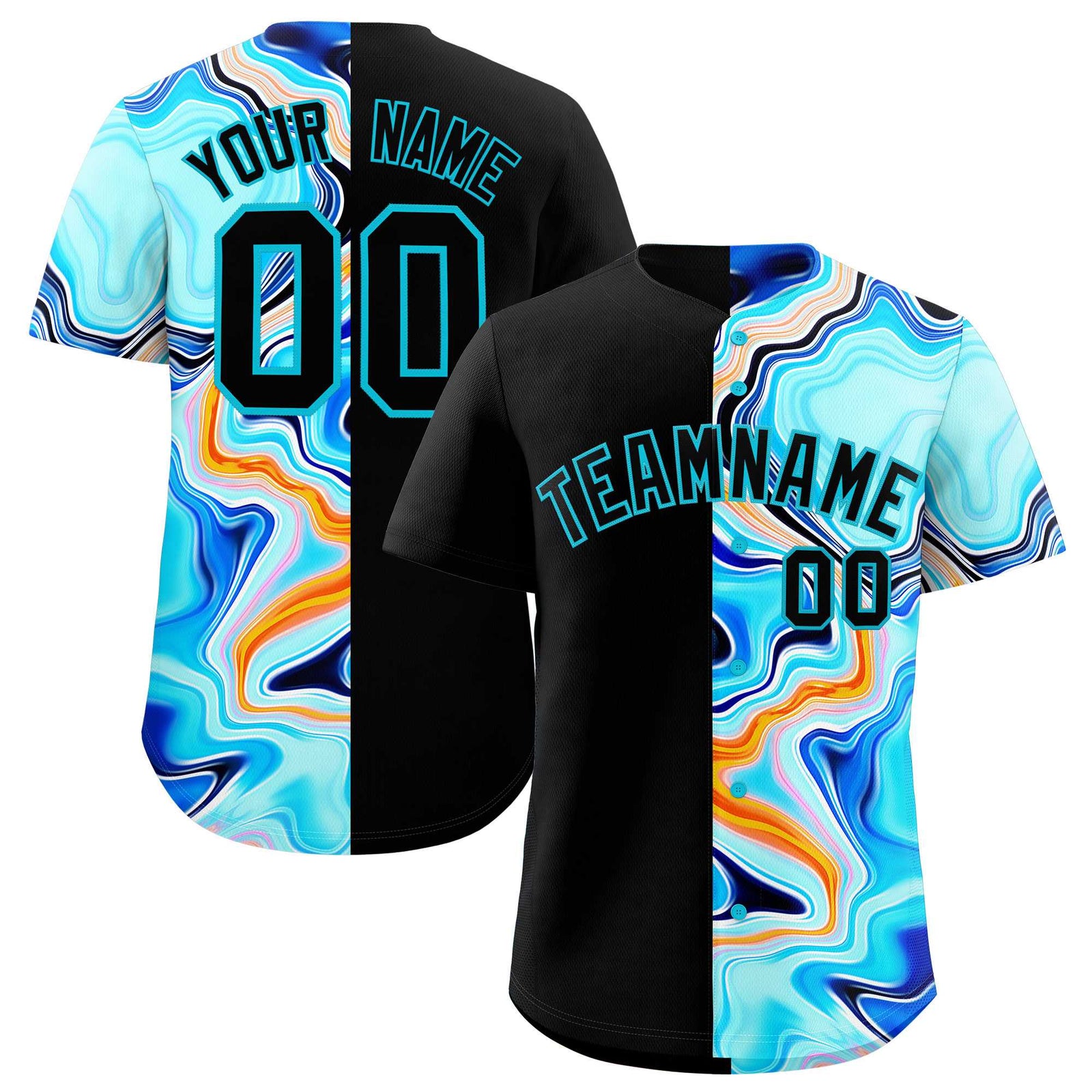 Custom Black Split Fashion Fluid Pattern Authentic Baseball Jersey