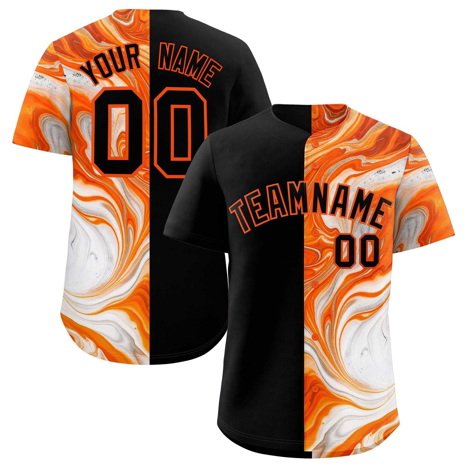 Custom Black Split Fashion Fluid Pattern Authentic Baseball Jersey