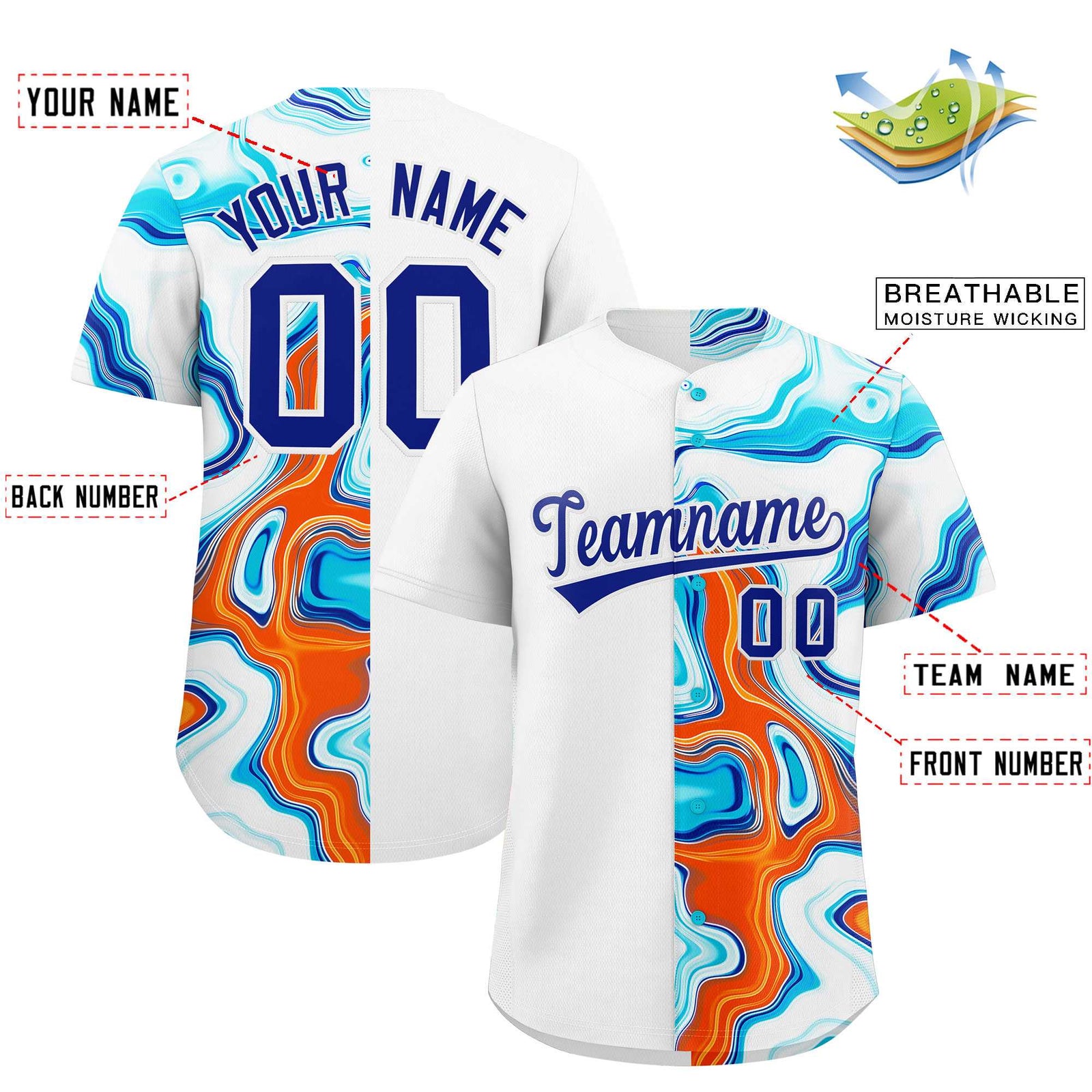 Custom White Split Fashion Fluid Pattern Authentic Baseball Jersey