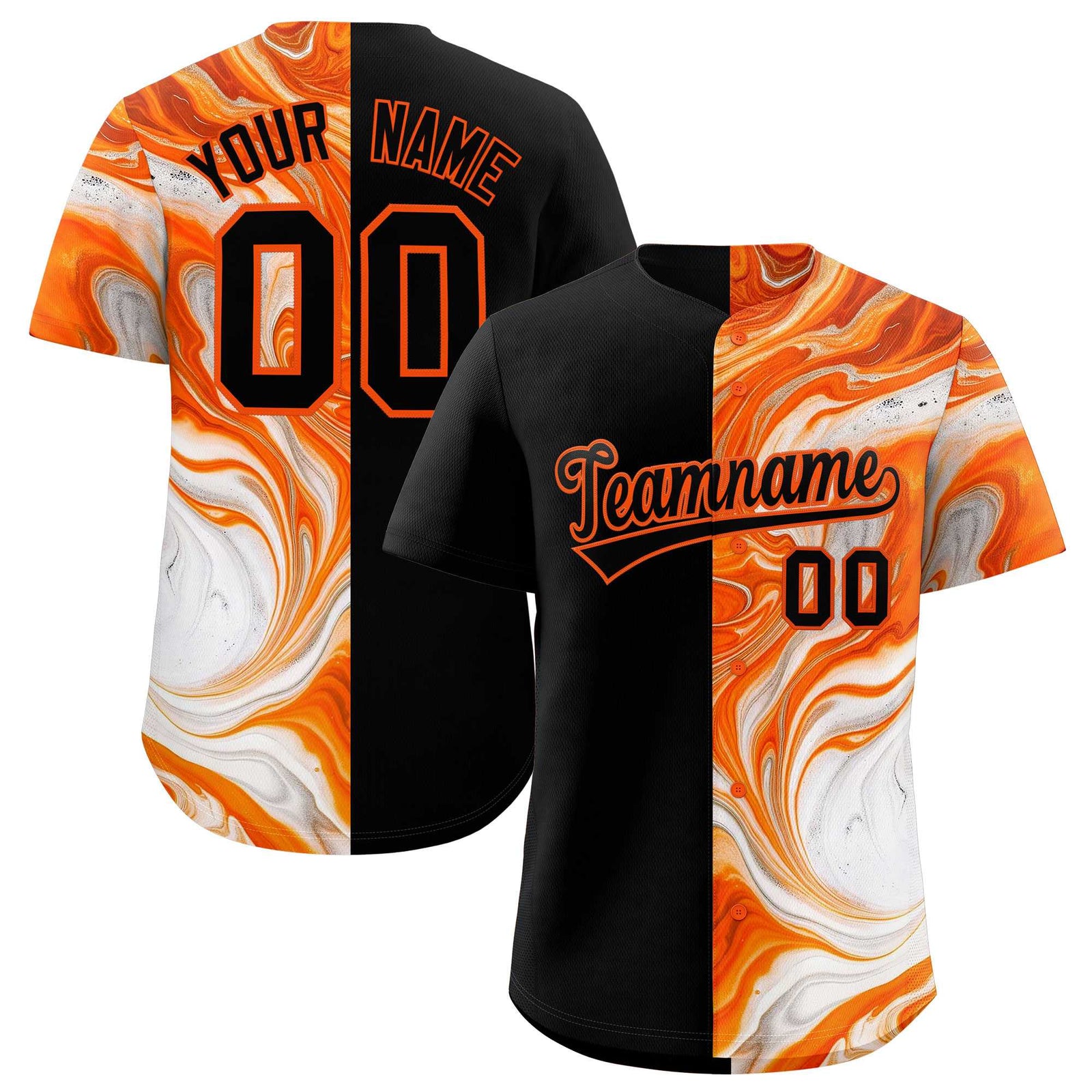 Custom Black Split Fashion Fluid Pattern Authentic Baseball Jersey