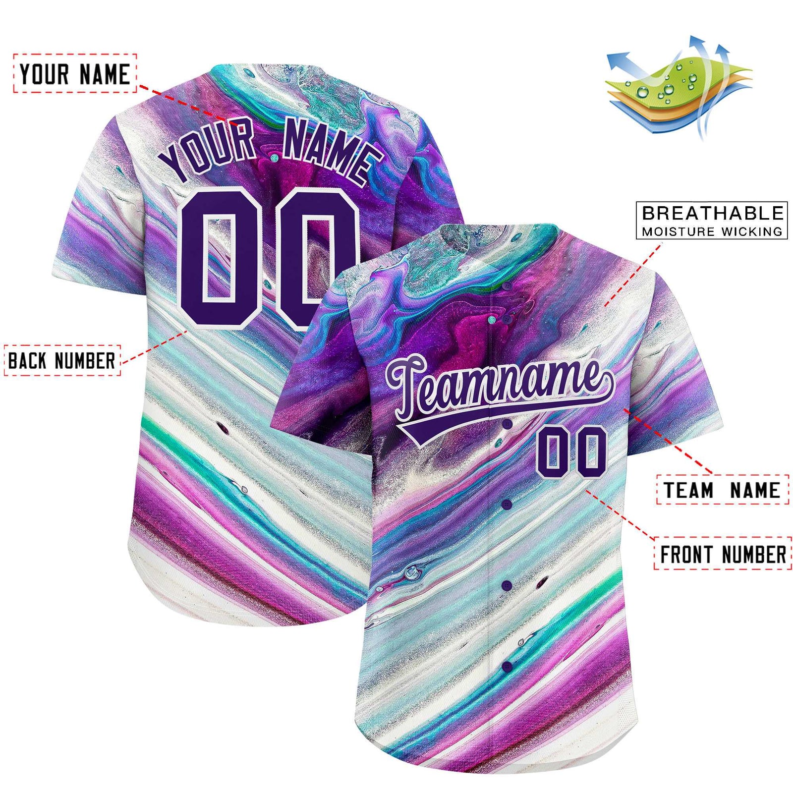 Custom Multi Color Split Fashion Fluid Pattern Authentic Baseball Jersey