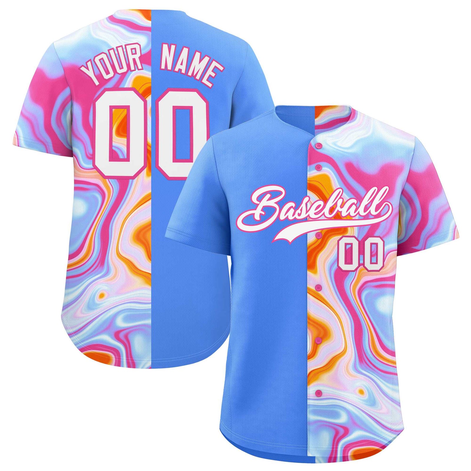 Custom Powder Blue Split Fashion Fluid Pattern Authentic Baseball Jersey