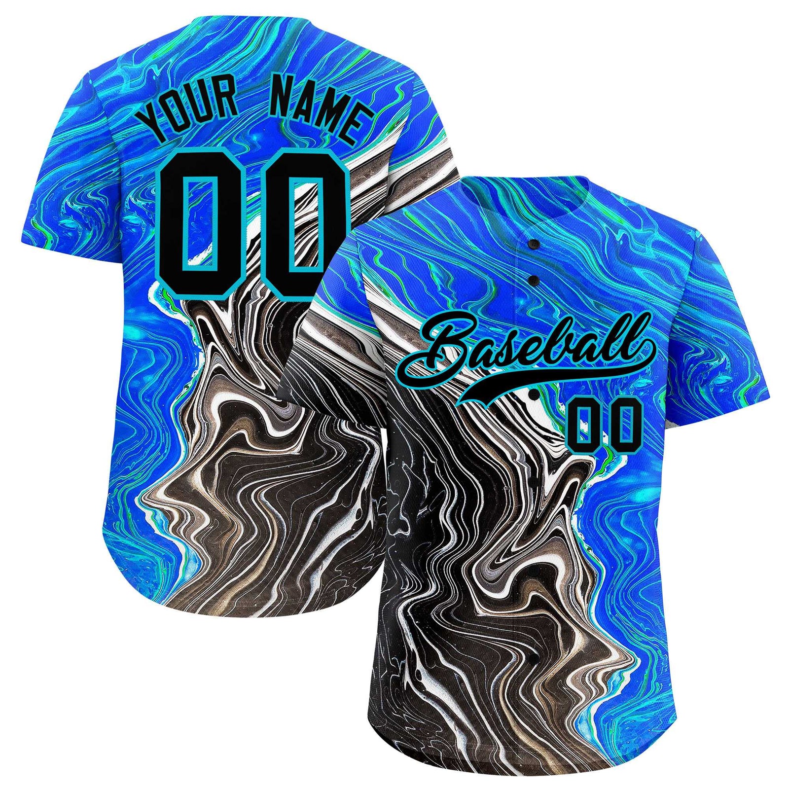 Custom Multi Color Split Fashion Fluid Pattern Authentic Baseball Jersey