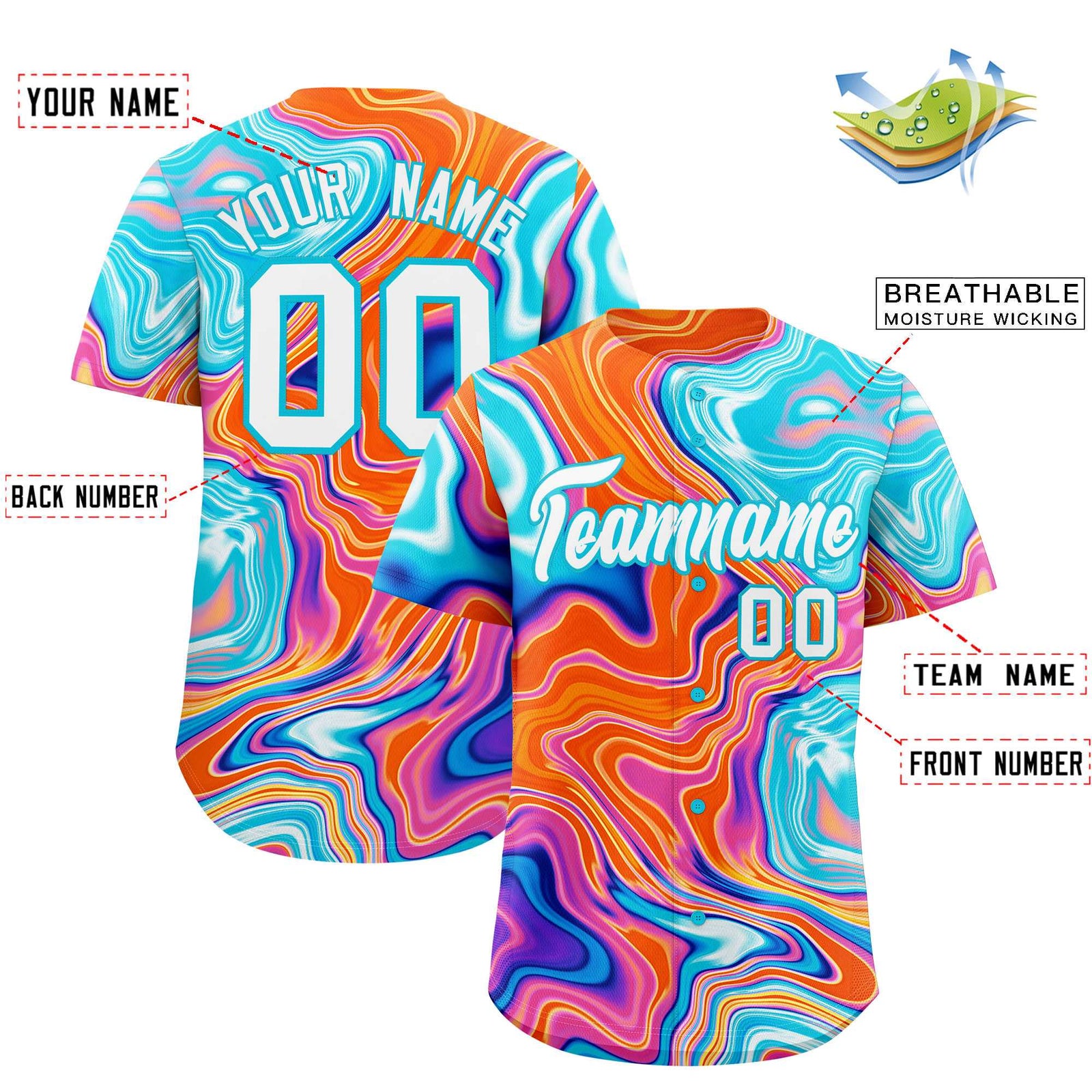 Custom Multi Color Split Fashion Fluid Pattern Authentic Baseball Jersey