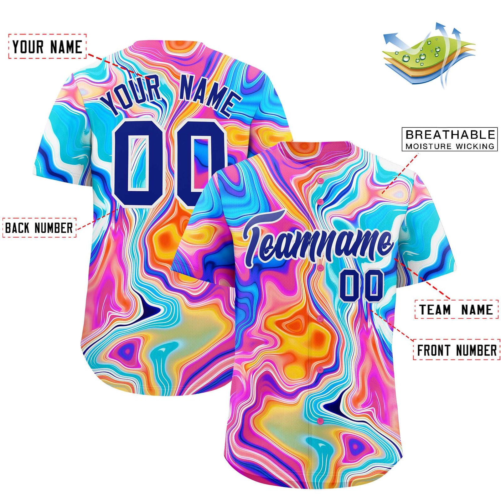 Custom Multi Color Split Fashion Fluid Pattern Authentic Baseball Jersey