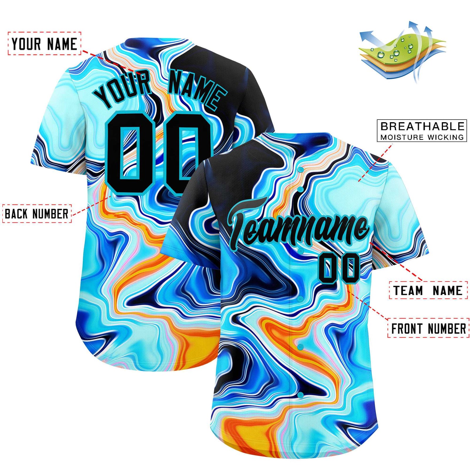 Custom Multi Color Split Fashion Fluid Pattern Authentic Baseball Jersey