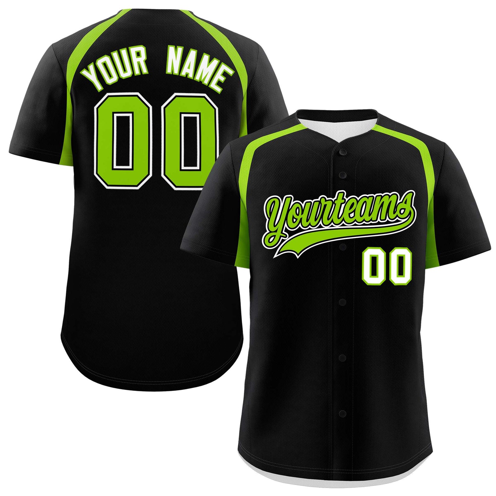 Custom Black Neon Green Personalized Color Block Authentic Baseball Jersey