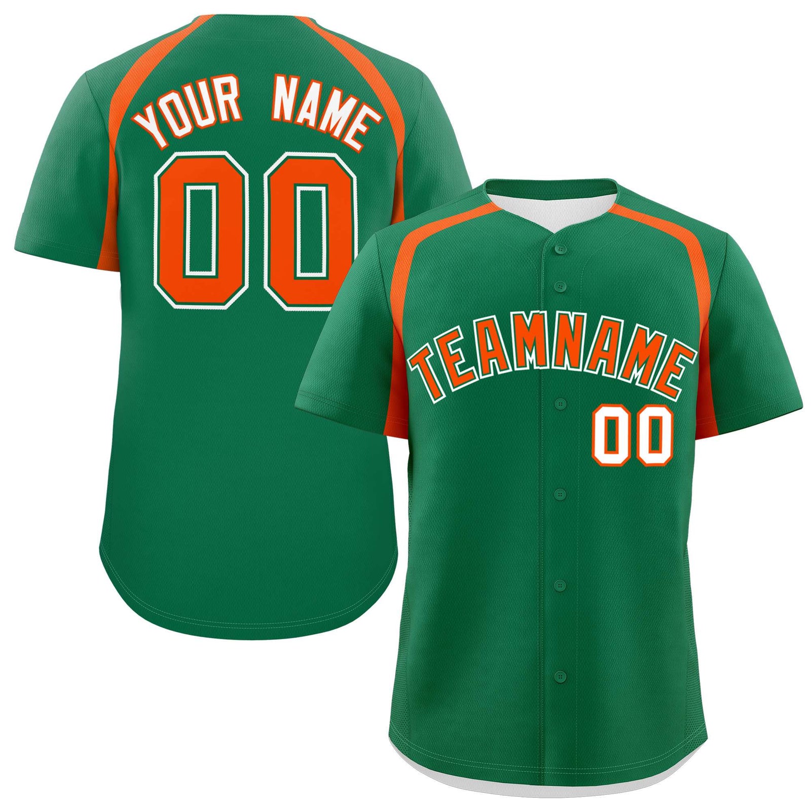 Custom Kelly Green Orange Personalized Color Block Authentic Baseball Jersey