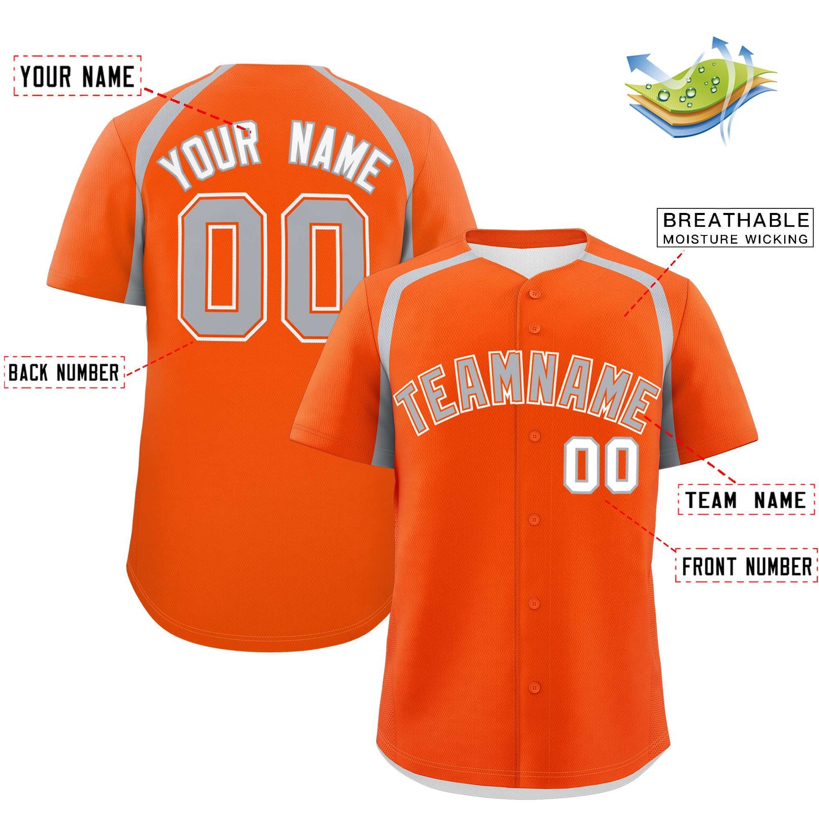 Custom Orange Silver Personalized Color Block Authentic Baseball Jersey