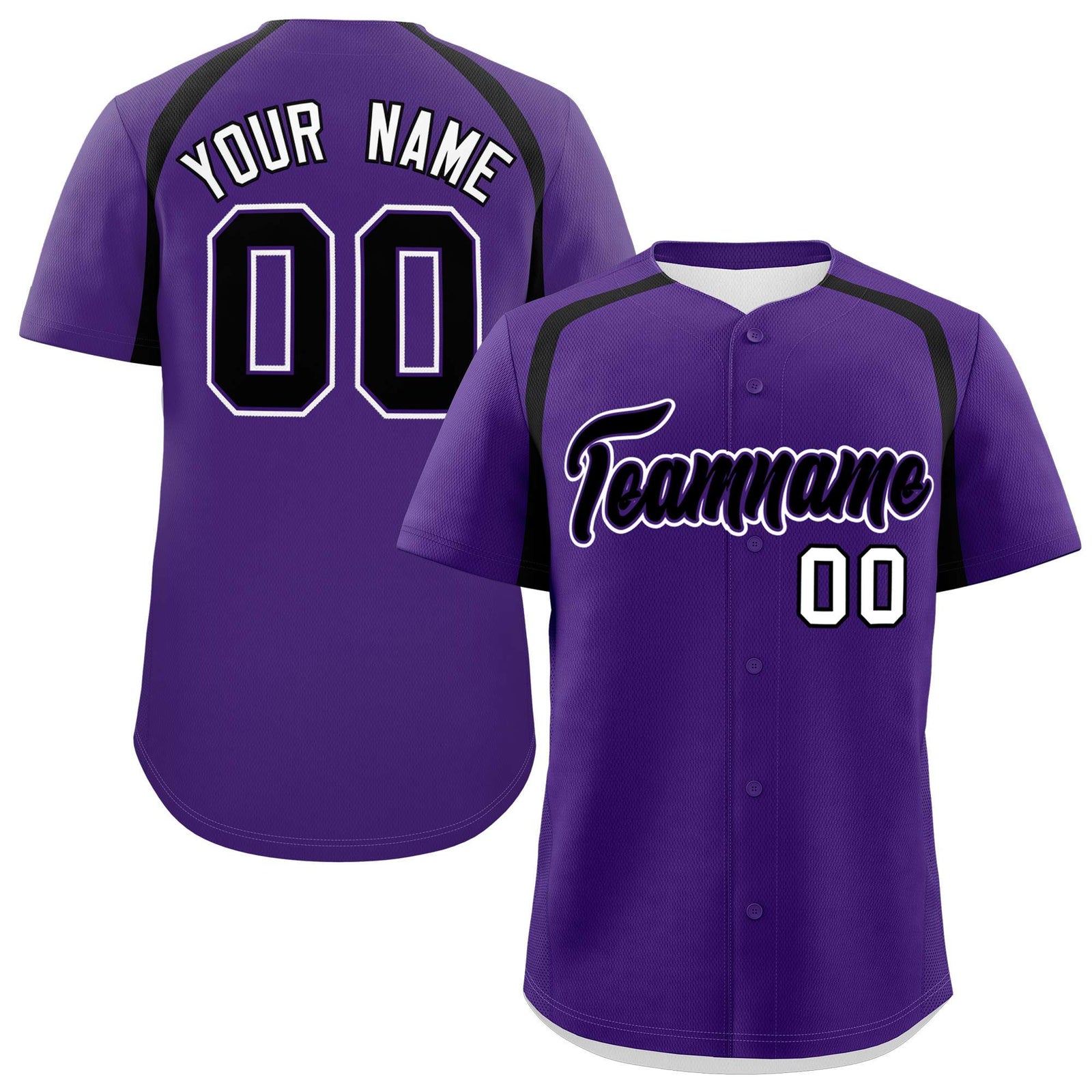 Custom Purple Black Personalized Color Block Authentic Baseball Jersey