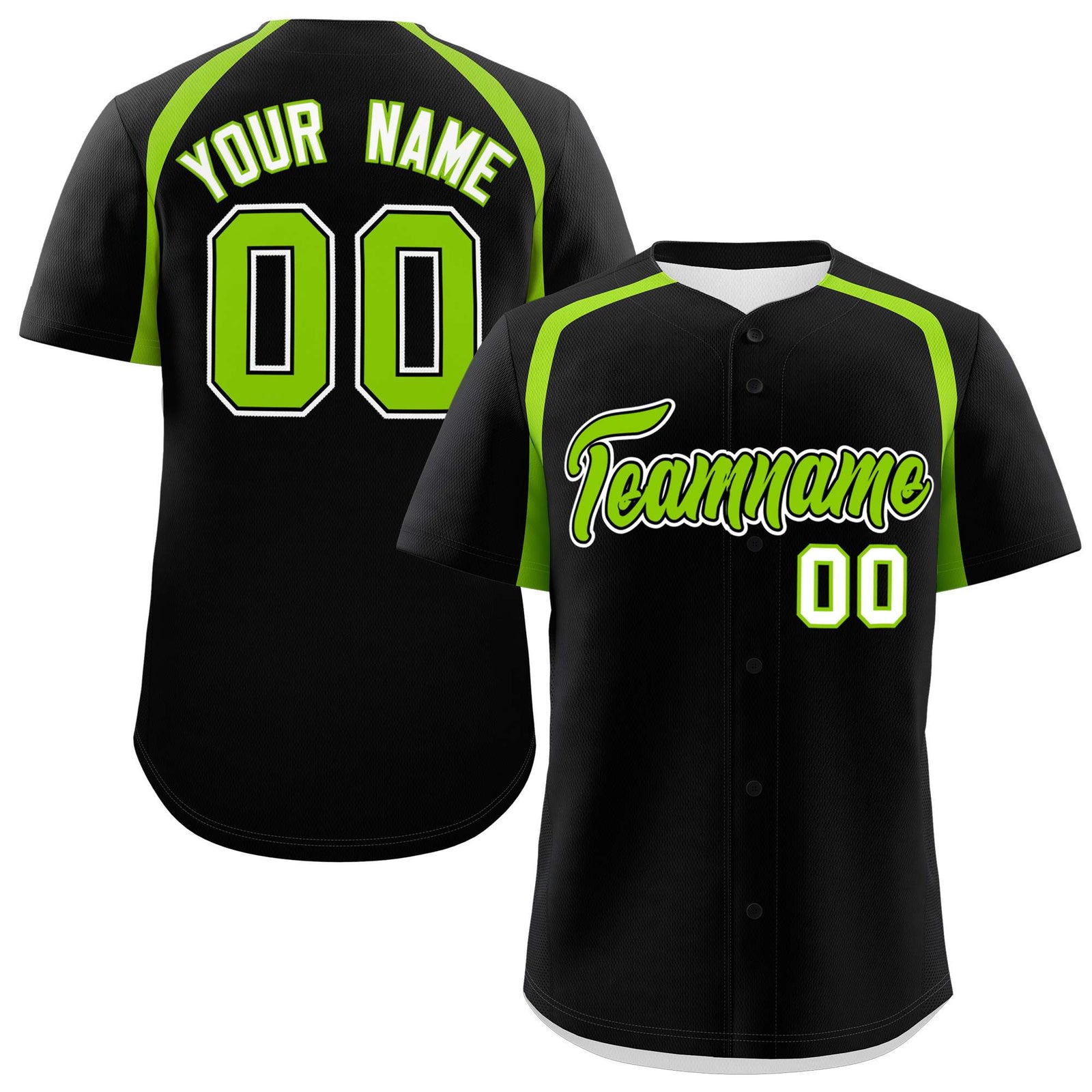 Custom Black Neon Green Personalized Color Block Authentic Baseball Jersey
