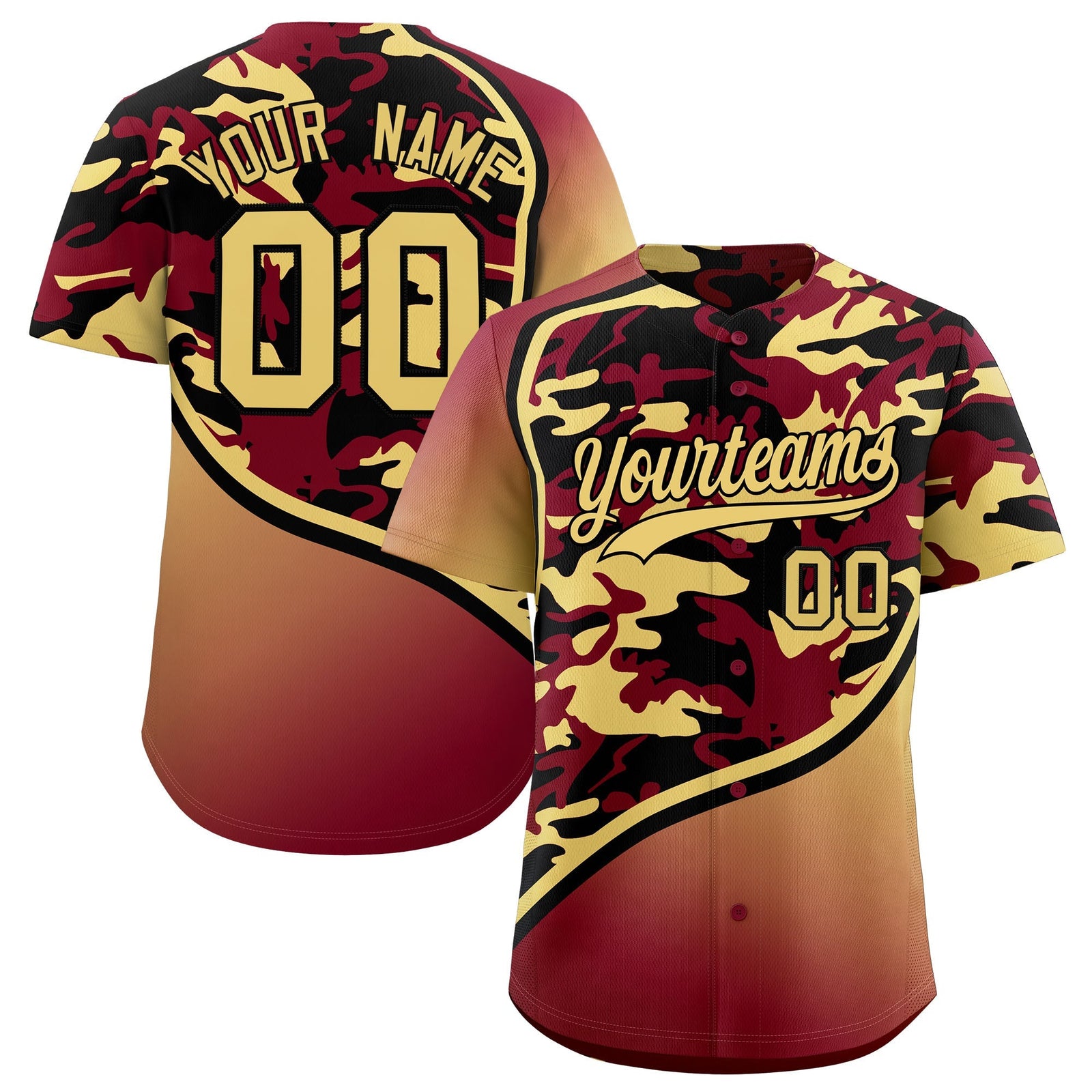 Custom Crimson Black Khaki Camo Gradient Fashion Baseball Jersey | Perfect for Training,Sublimation Printed & Stitched,Add Name and Numbern,Perfect for Teams | KXKSHOP