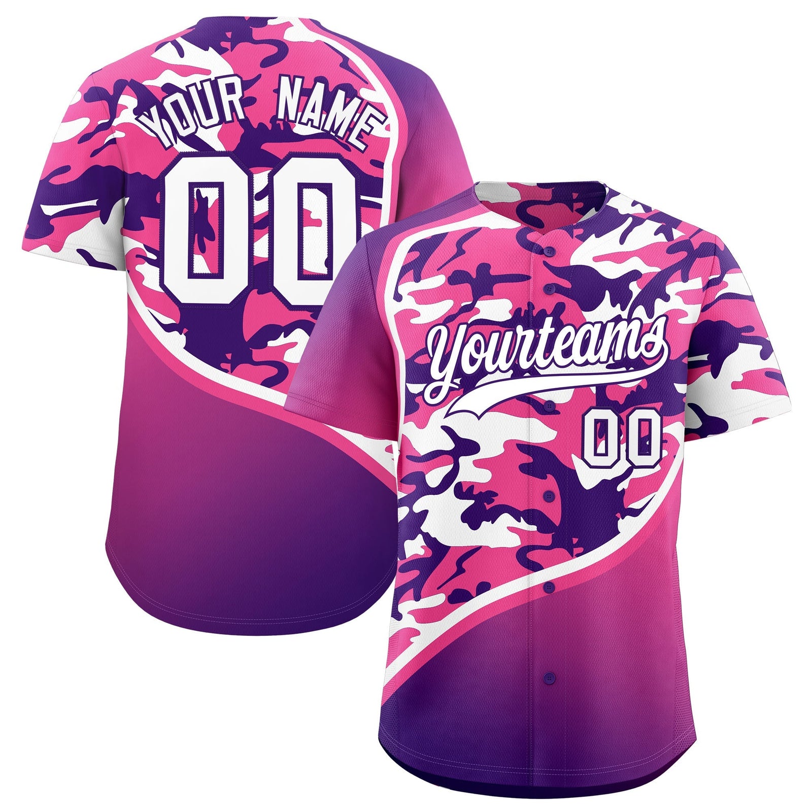 Custom Pink Purple White Camo Gradient Fashion Baseball Jersey | Perfect for Training,Sublimation Printed & Stitched,Add Name and Numbern,Perfect for Teams | KXKSHOP