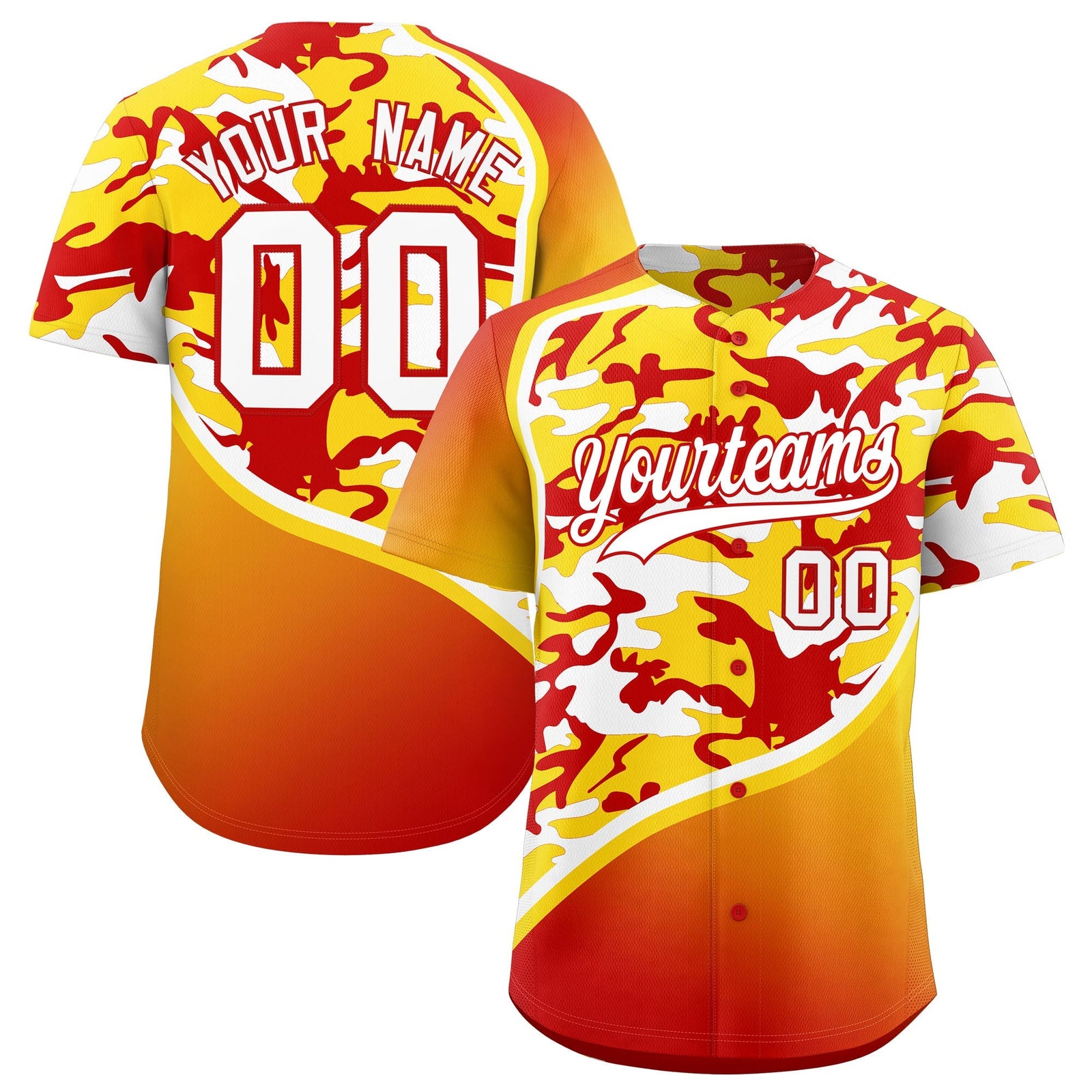 Custom Gold Red White Camo Gradient Fashion Baseball Jersey | Perfect for Training,Sublimation Printed & Stitched,Add Name and Numbern,Perfect for Teams | KXKSHOP