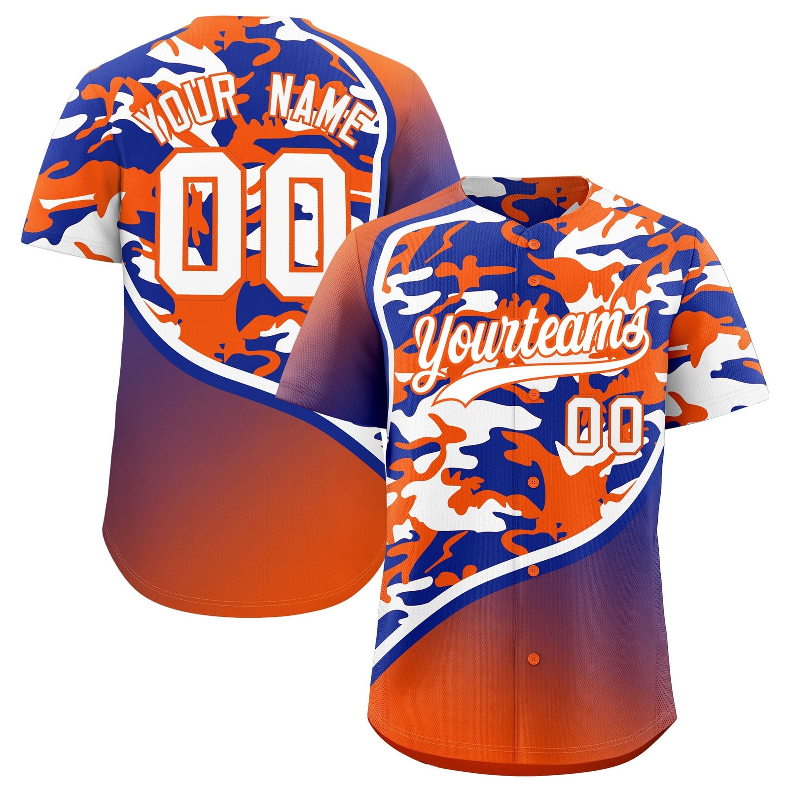 Custom Royal Blue Orange White Camo Gradient Fashion Baseball Jersey | Perfect for Training,Sublimation Printed & Stitched,Add Name and Numbern,Perfect for Teams | KXKSHOP