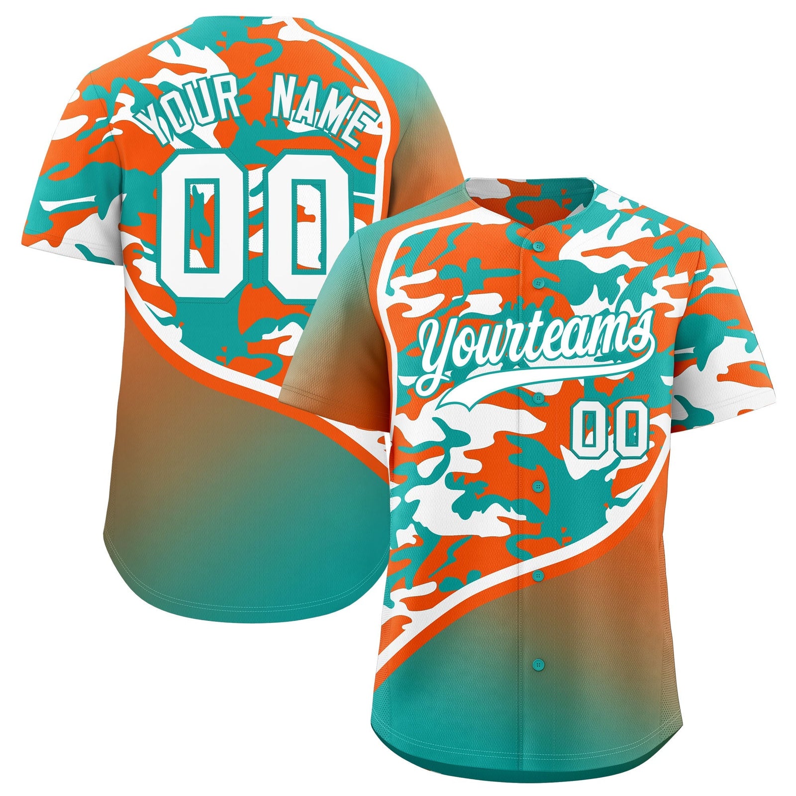 Custom Aqua Orange White Camo Gradient Fashion Baseball Jersey | Perfect for Training,Sublimation Printed & Stitched,Add Name and Numbern,Perfect for Teams | KXKSHOP