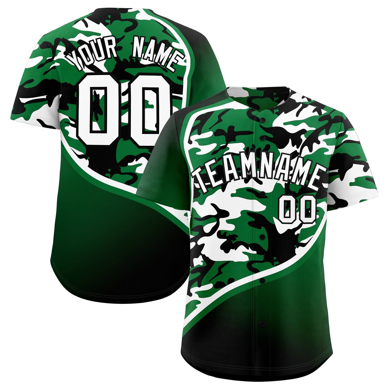 Custom Kelly Green White Black Camo Gradient Fashion Baseball Jersey | Perfect for Training,Sublimation Printed & Stitched,Add Name and Numbern,Perfect for Teams | KXKSHOP