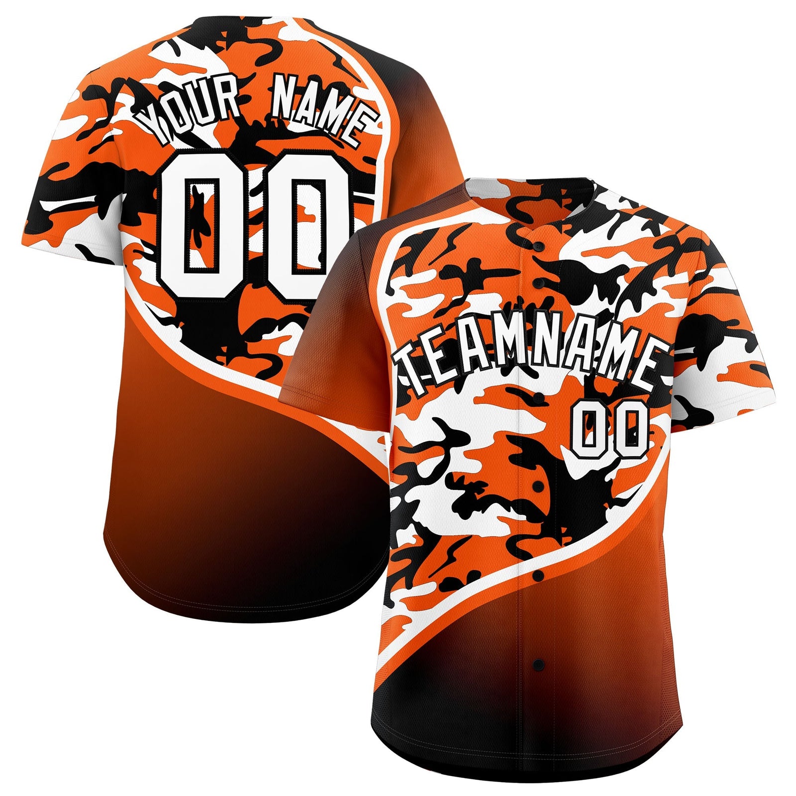 Custom Orange White Black Camo Gradient Fashion Baseball Jersey | Perfect for Training,Sublimation Printed & Stitched,Add Name and Numbern,Perfect for Teams | KXKSHOP