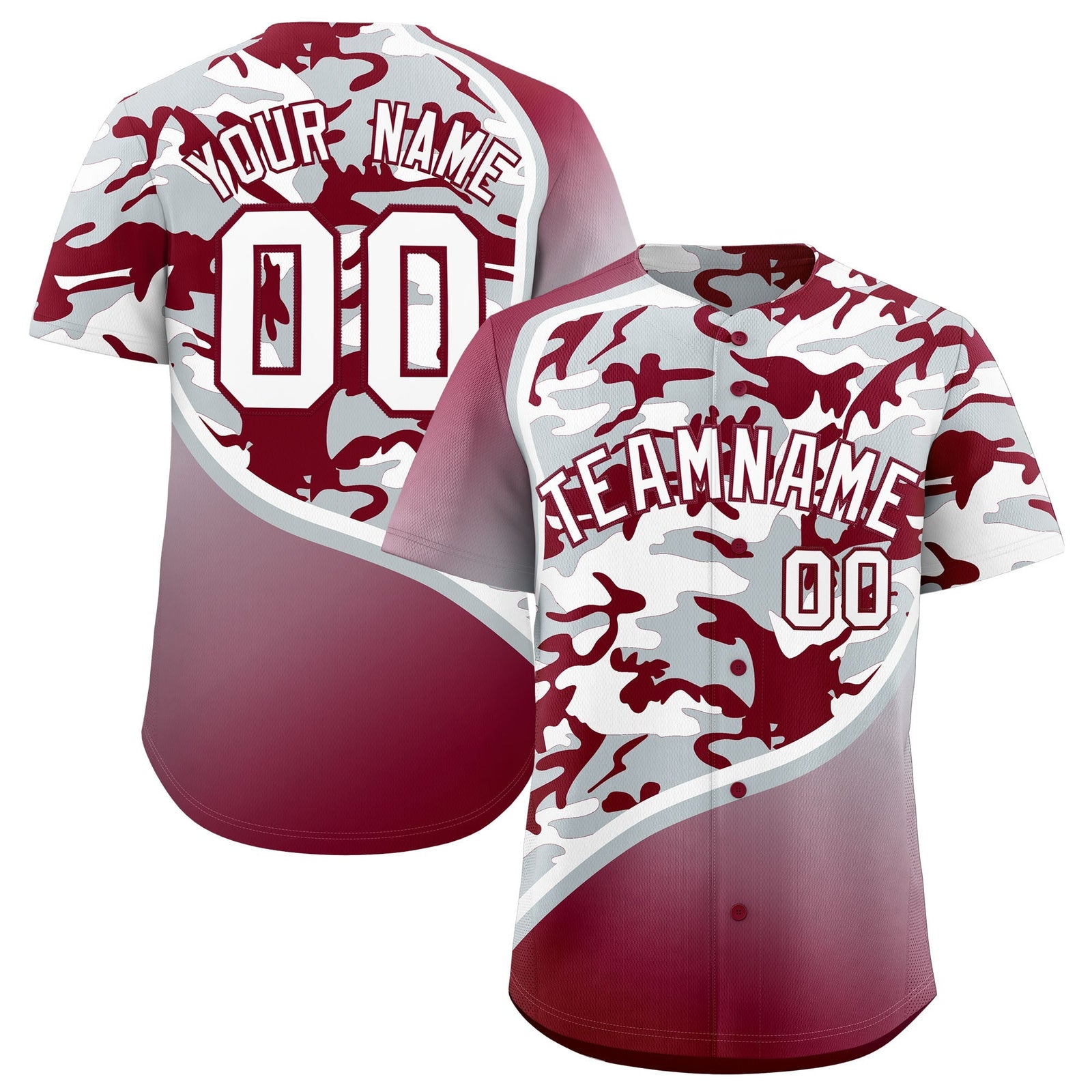 Custom Silver Crimson White Camo Gradient Fashion Baseball Jersey | Perfect for Training,Sublimation Printed & Stitched,Add Name and Numbern,Perfect for Teams | KXKSHOP