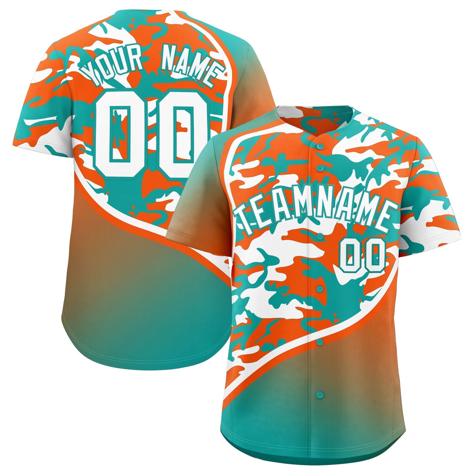 Custom Aqua Orange White Camo Gradient Fashion Baseball Jersey | Perfect for Training,Sublimation Printed & Stitched,Add Name and Numbern,Perfect for Teams | KXKSHOP
