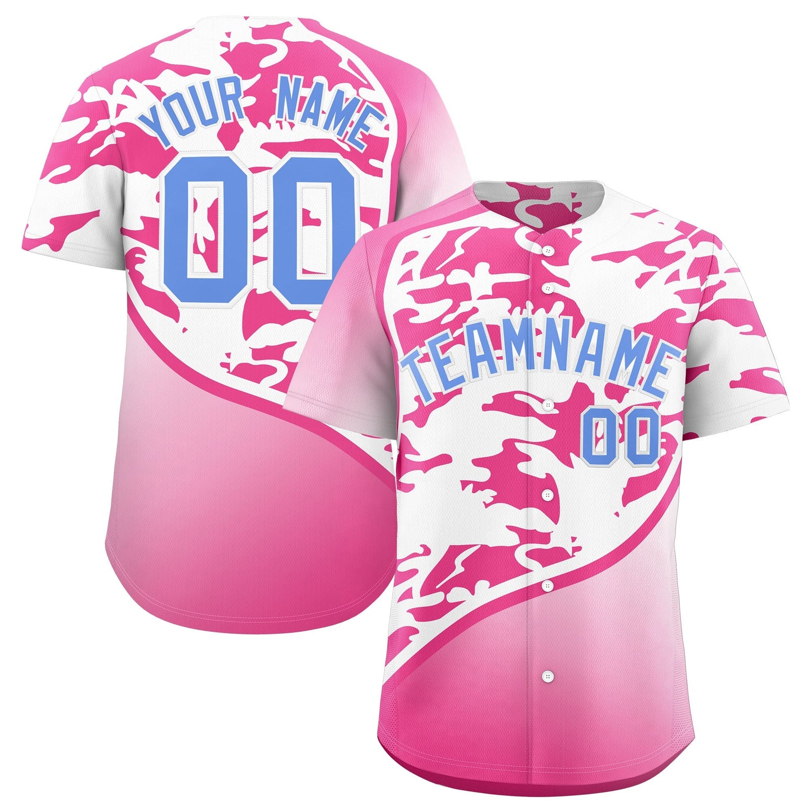 Custom White Pink Light Blue Camo Gradient Fashion Baseball Jersey | Perfect for Training,Sublimation Printed & Stitched,Add Name and Numbern,Perfect for Teams | KXKSHOP