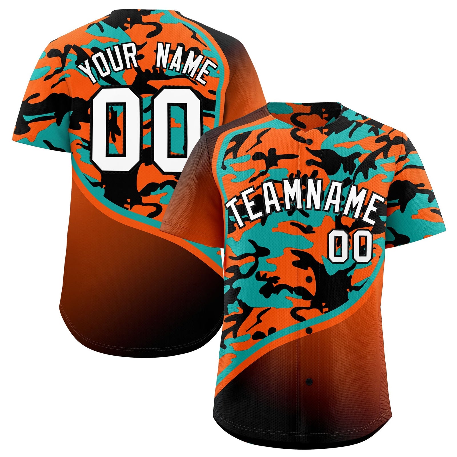 Custom Orange Aqua Black Camo Gradient Fashion Baseball Jersey | Perfect for Training,Sublimation Printed & Stitched,Add Name and Numbern,Perfect for Teams | KXKSHOP
