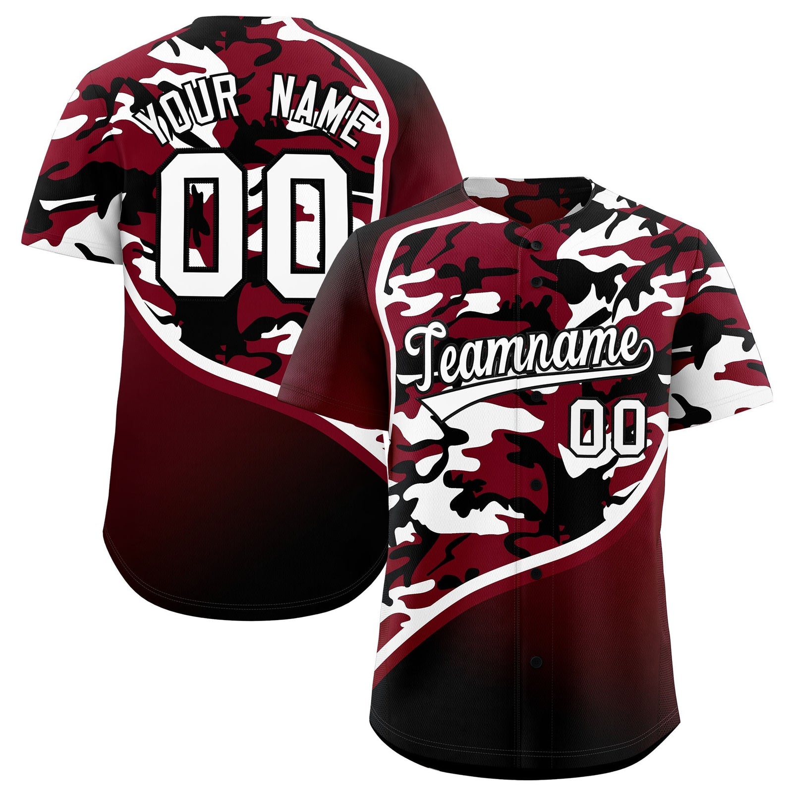 Custom Crimson Black White Camo Gradient Fashion Baseball Jersey | Perfect for Training,Sublimation Printed & Stitched,Add Name and Numbern,Perfect for Teams | KXKSHOP