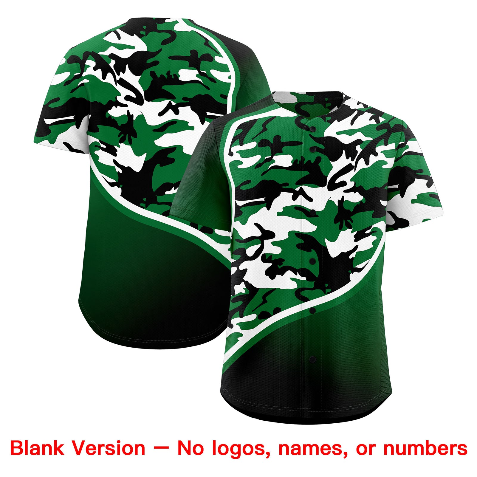 Custom Kelly Green White Black Camo Gradient Fashion Baseball Jersey