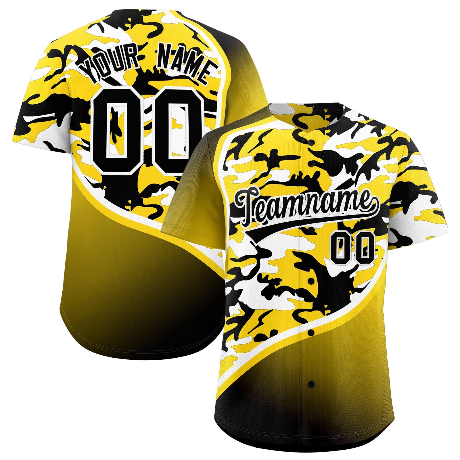 Custom Gold Black White Camo Gradient Fashion Baseball Jersey | Perfect for Training,Sublimation Printed & Stitched,Add Name and Numbern,Perfect for Teams | KXKSHOP