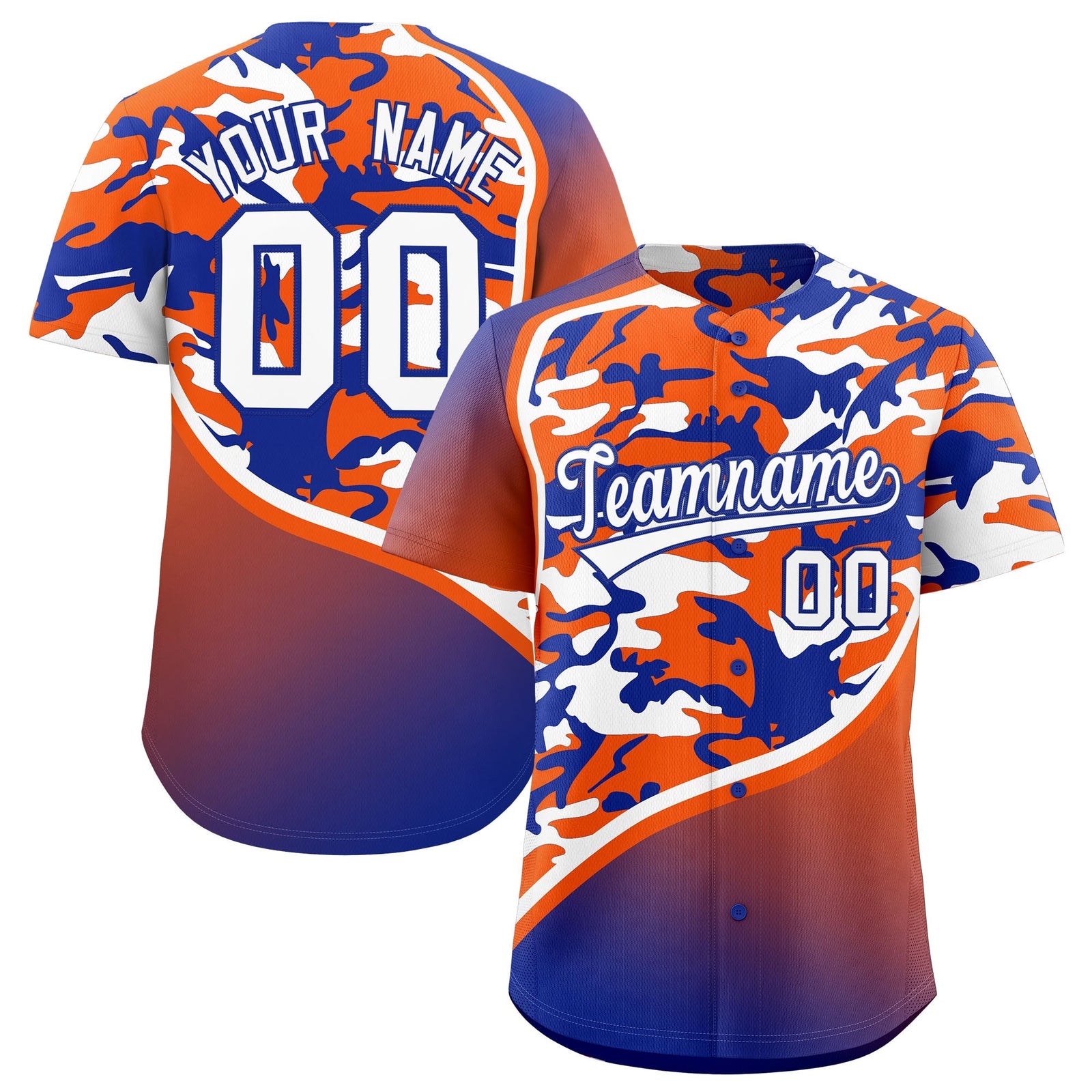 Custom Orange Royal Blue White Camo Gradient Fashion Baseball Jersey | Perfect for Training,Sublimation Printed & Stitched,Add Name and Numbern,Perfect for Teams | KXKSHOP