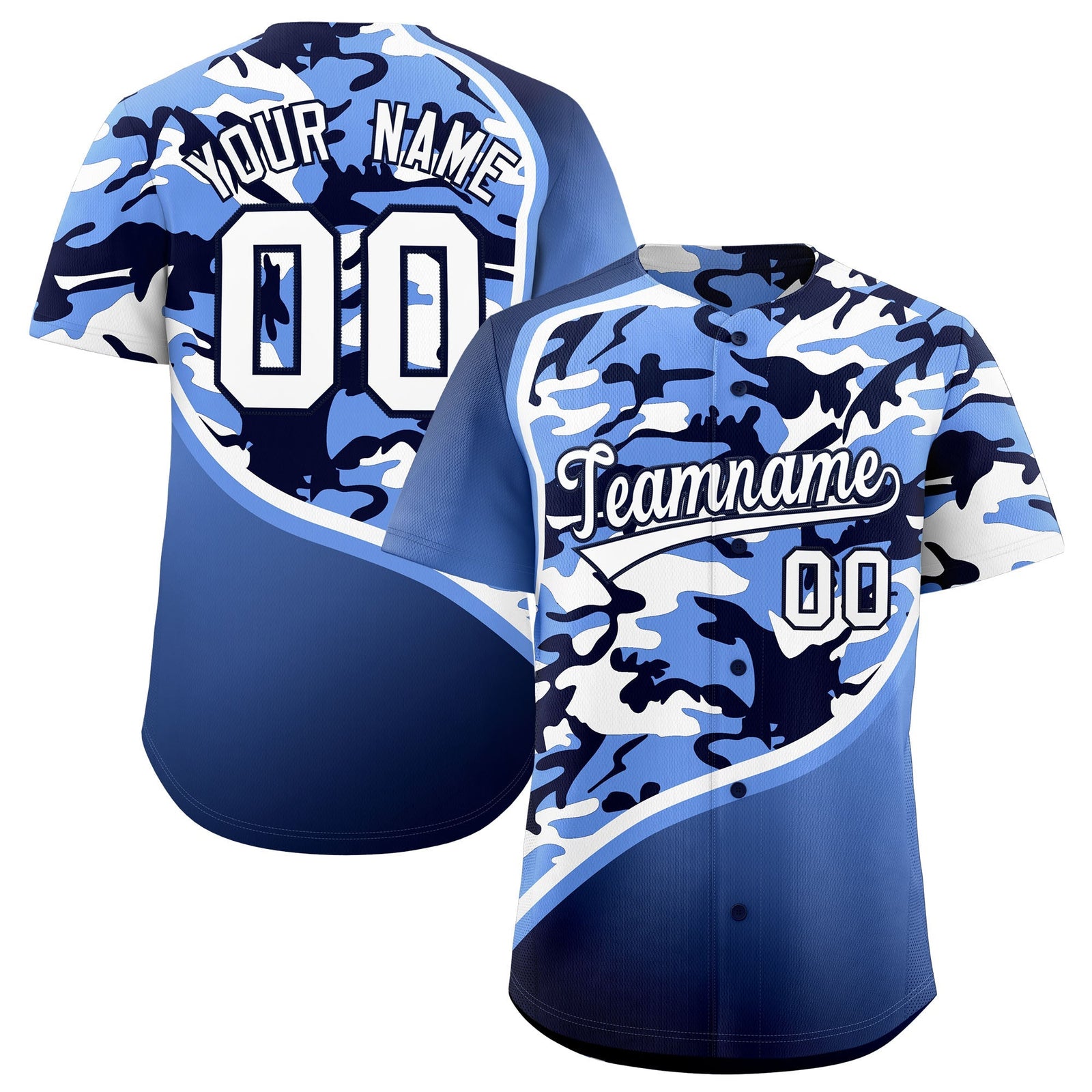 Custom Light Blue Navy White Camo Gradient Fashion Baseball Jersey | Perfect for Training,Sublimation Printed & Stitched,Add Name and Numbern,Perfect for Teams | KXKSHOP