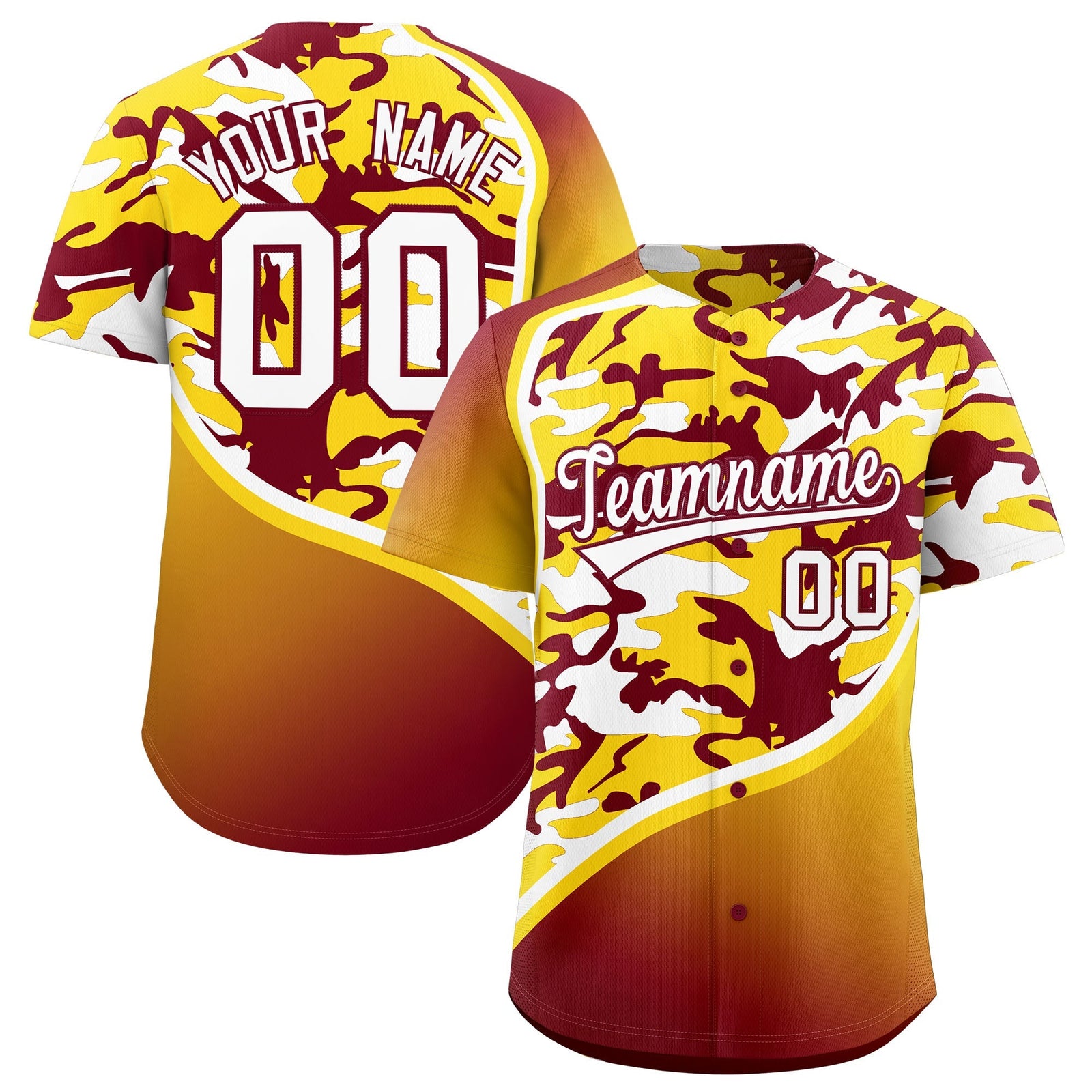 Custom Crimson Gold White Camo Gradient Fashion Baseball Jersey | Perfect for Training,Sublimation Printed & Stitched,Add Name and Numbern,Perfect for Teams | KXKSHOP