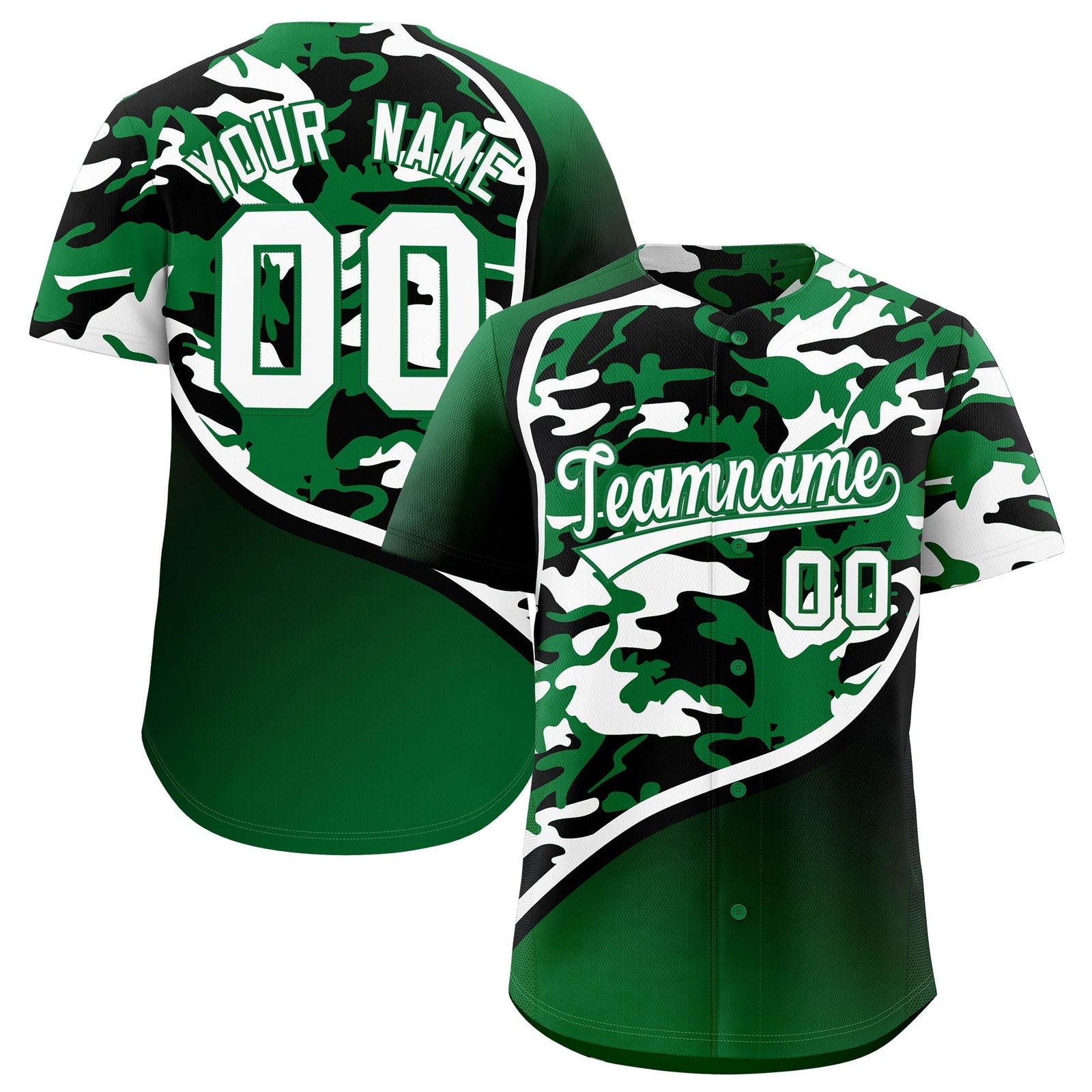 Custom Kelly Green Black White Camo Gradient Fashion Baseball Jersey | Perfect for Training,Sublimation Printed & Stitched,Add Name and Numbern,Perfect for Teams | KXKSHOP