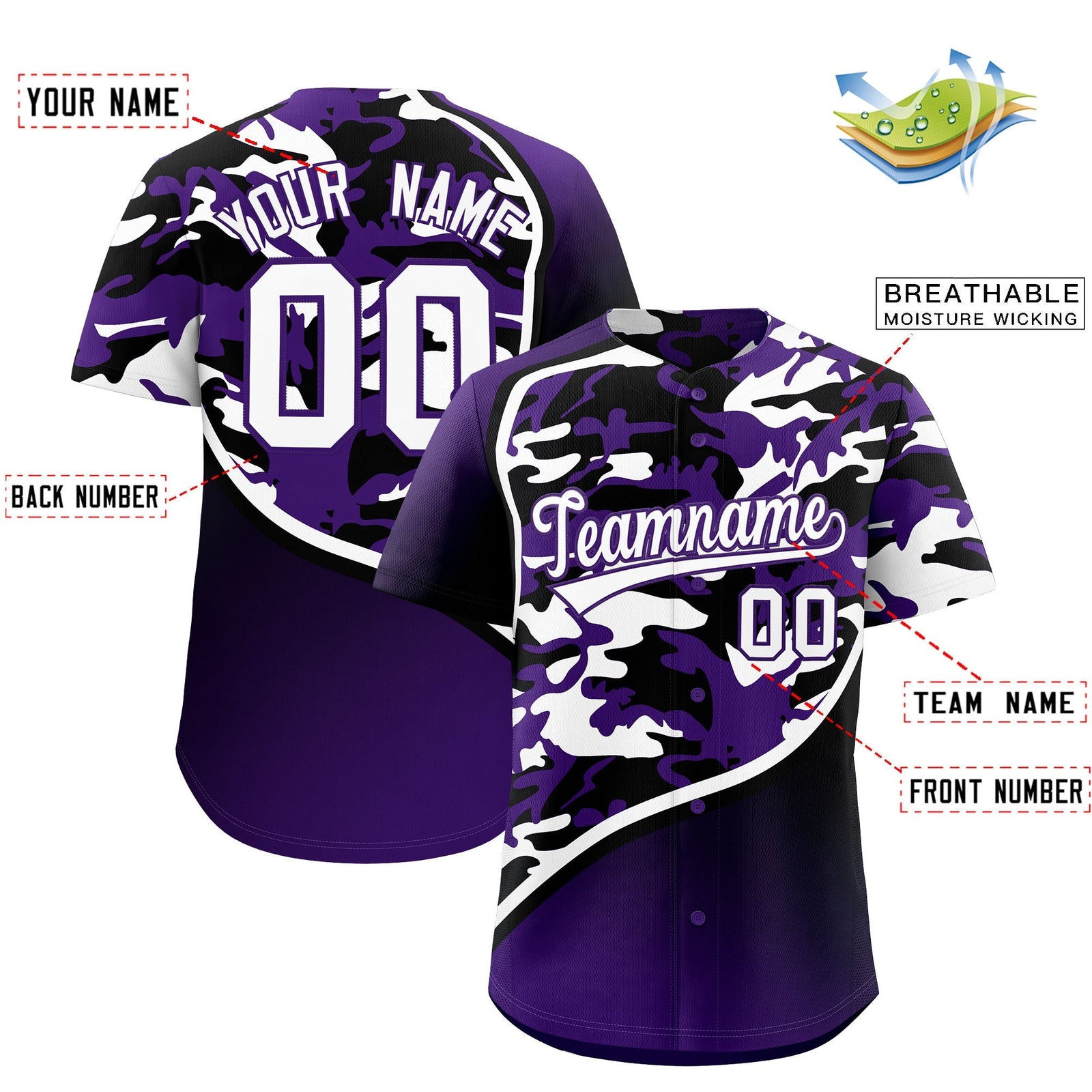 Custom Purple Black White Camo Gradient Fashion Baseball Jersey | Perfect for Training,Sublimation Printed & Stitched,Add Name and Numbern,Perfect for Teams | KXKSHOP