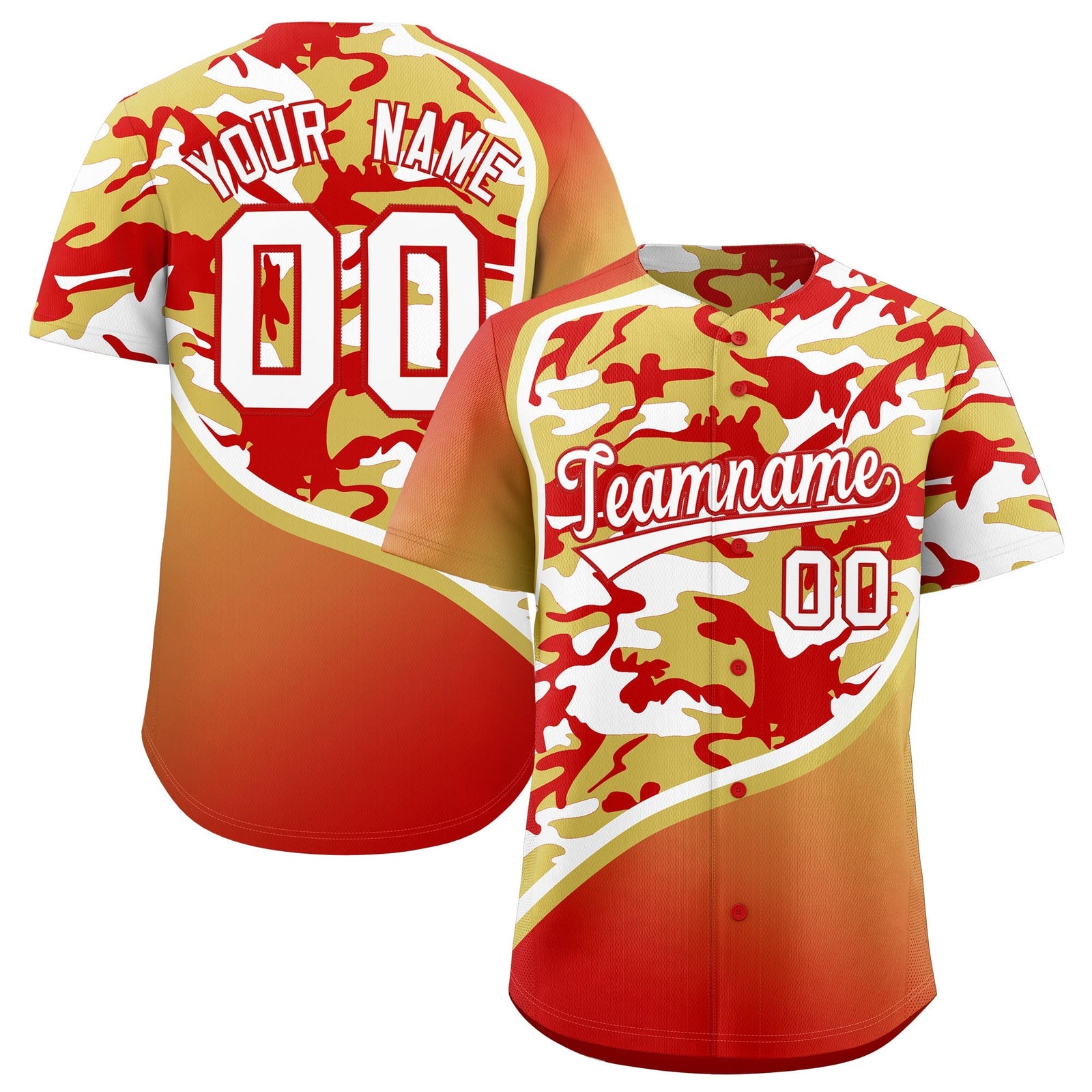 Custom Old Gold Red White Camo Gradient Fashion Baseball Jersey | Perfect for Training,Sublimation Printed & Stitched,Add Name and Numbern,Perfect for Teams | KXKSHOP