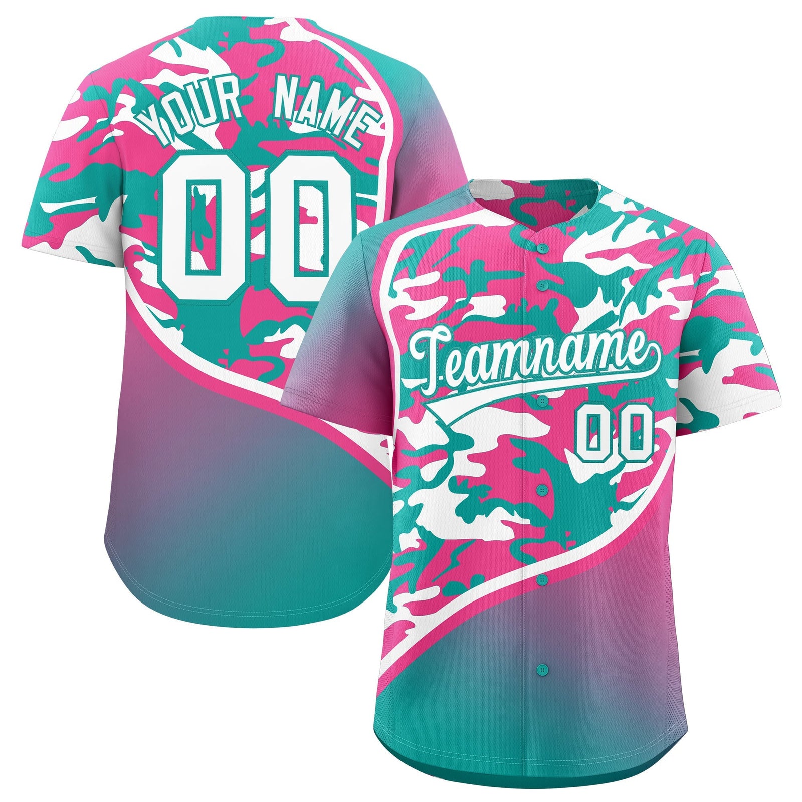 Custom Aqua Pink White Camo Gradient Fashion Baseball Jersey | Perfect for Training,Sublimation Printed & Stitched,Add Name and Numbern,Perfect for Teams | KXKSHOP