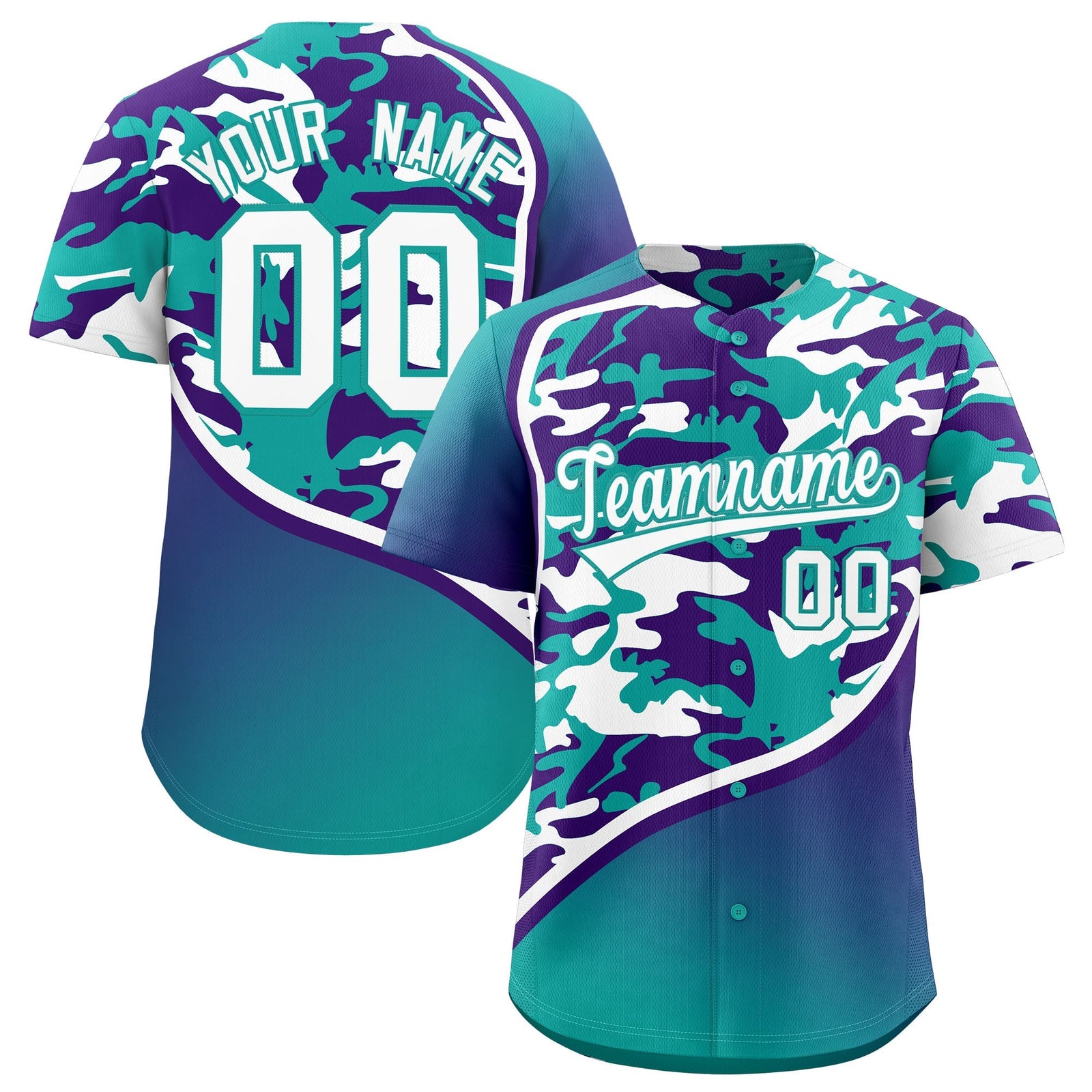 Custom Aqua Purple White Camo Gradient Fashion Baseball Jersey | Perfect for Training,Sublimation Printed & Stitched,Add Name and Numbern,Perfect for Teams | KXKSHOP