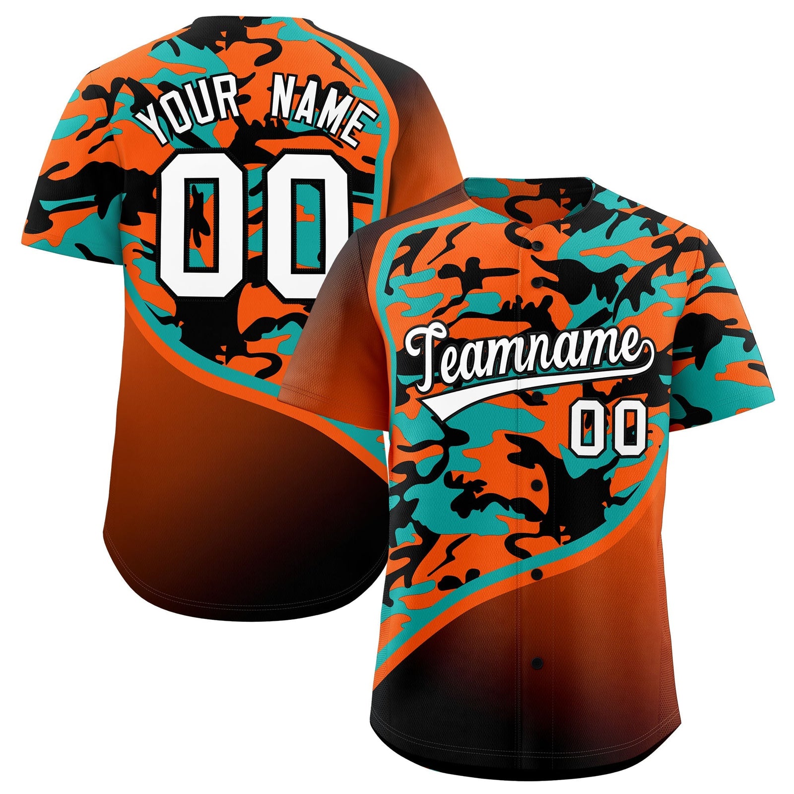 Custom Orange Aqua Black Camo Gradient Fashion Baseball Jersey | Perfect for Training,Sublimation Printed & Stitched,Add Name and Numbern,Perfect for Teams | KXKSHOP