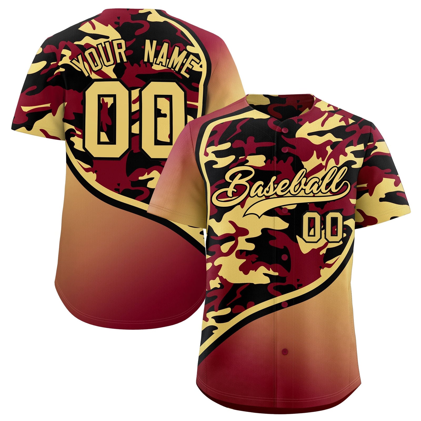 Custom Crimson Black Khaki Camo Gradient Fashion Baseball Jersey | Perfect for Training,Sublimation Printed & Stitched,Add Name and Numbern,Perfect for Teams | KXKSHOP