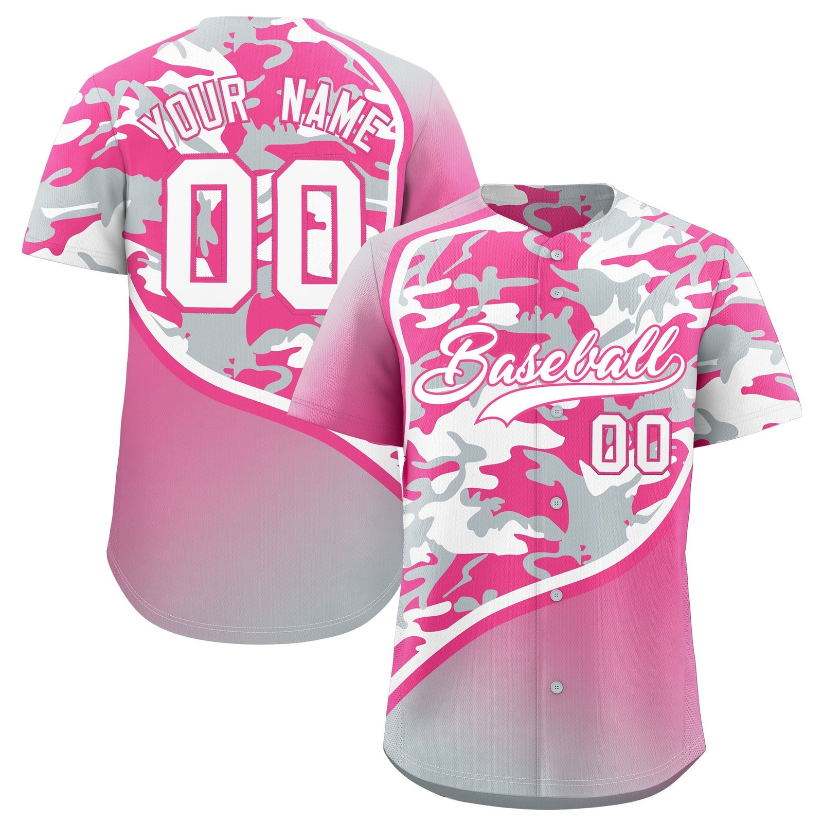 Custom Pink Silver White Camo Gradient Fashion Baseball Jersey | Perfect for Training,Sublimation Printed & Stitched,Add Name and Numbern,Perfect for Teams | KXKSHOP