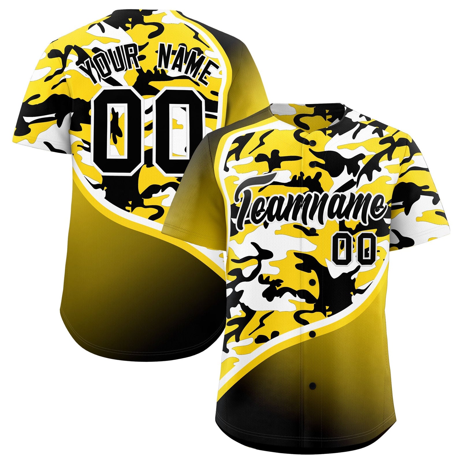 Custom Gold Black White Camo Gradient Fashion Baseball Jersey | Perfect for Training,Sublimation Printed & Stitched,Add Name and Numbern,Perfect for Teams | KXKSHOP