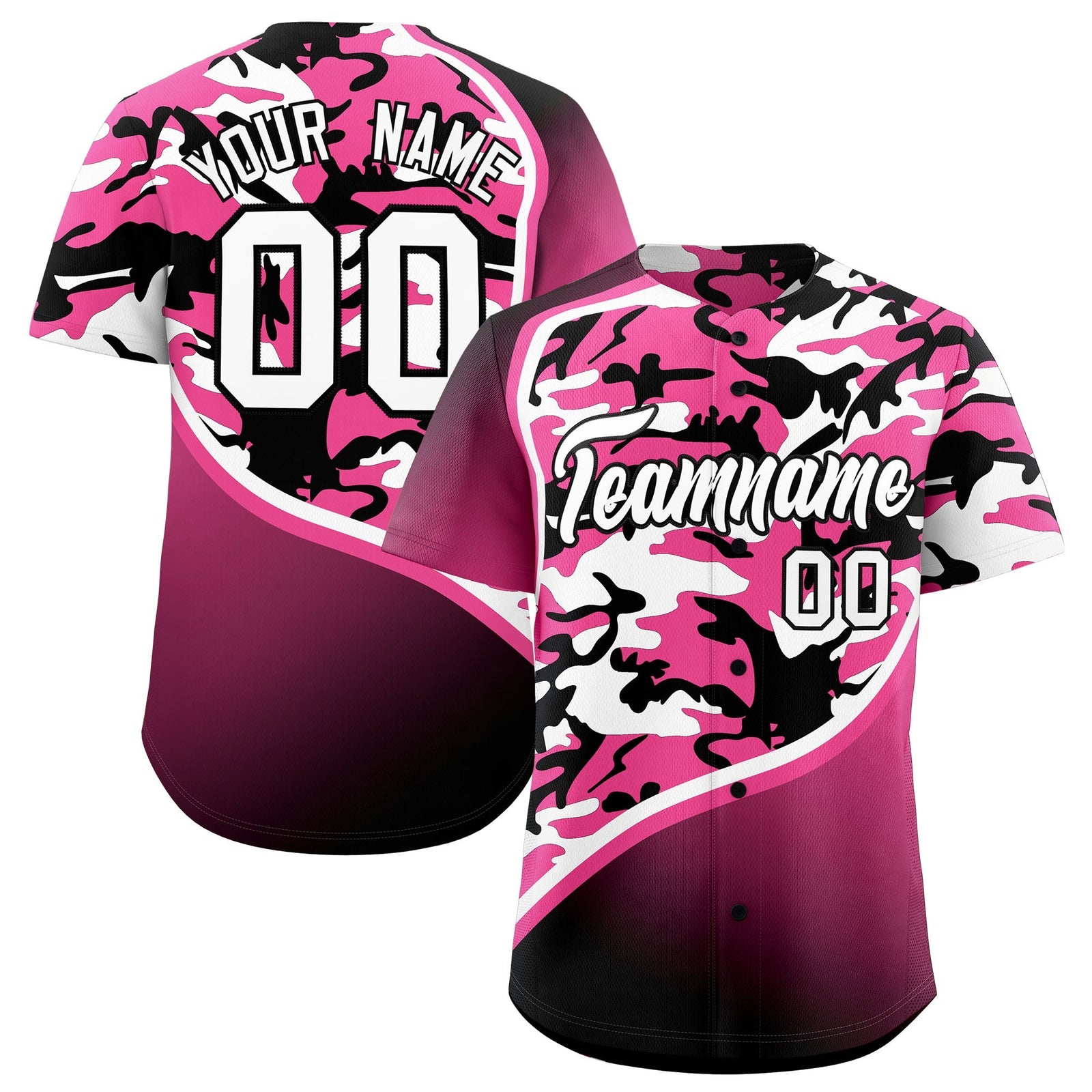 Custom Pink Black White Camo Gradient Fashion Baseball Jersey | Perfect for Training,Sublimation Printed & Stitched,Add Name and Numbern,Perfect for Teams | KXKSHOP