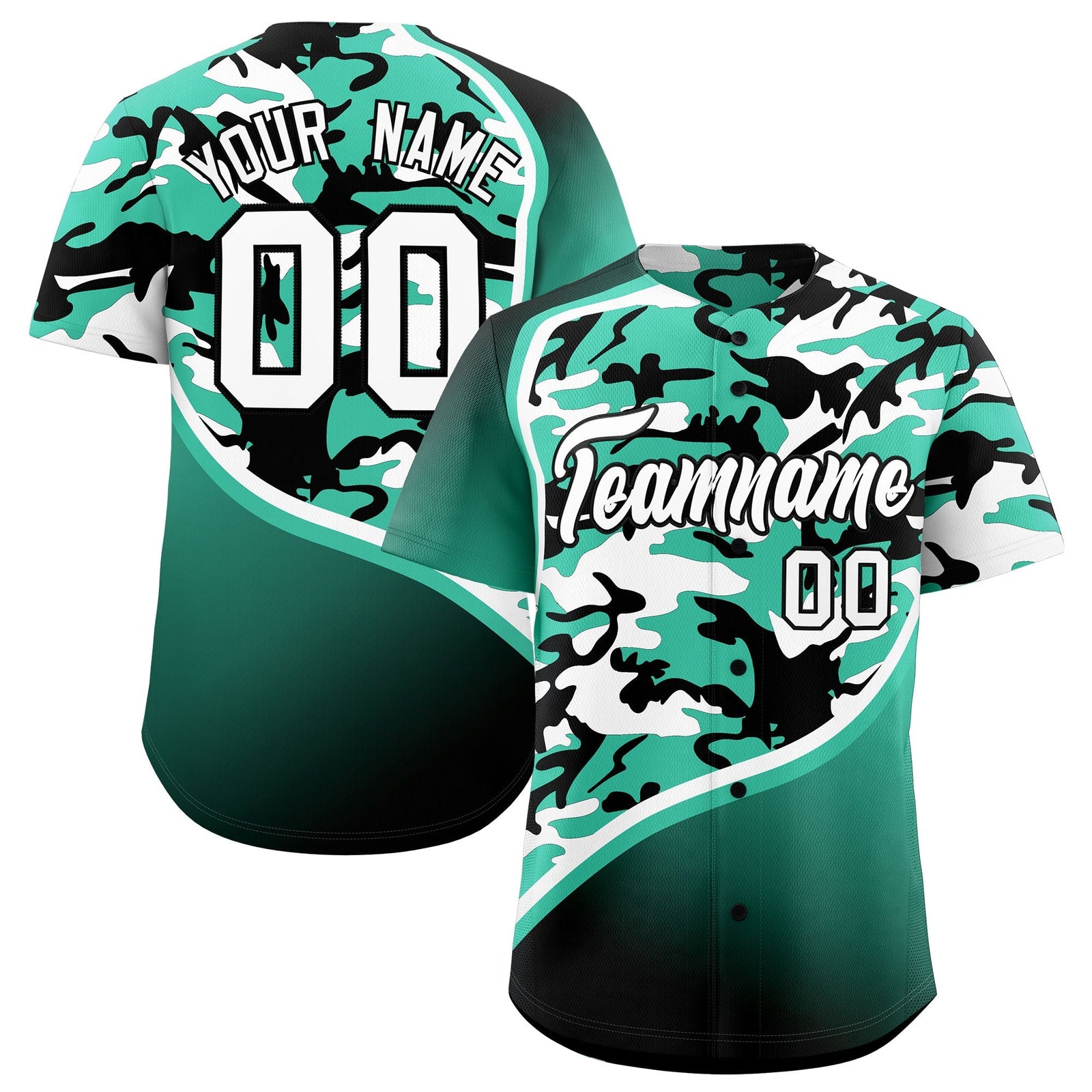 Custom Bright Green Black White Camo Gradient Fashion Baseball Jersey | Perfect for Training,Sublimation Printed & Stitched,Add Name and Numbern,Perfect for Teams | KXKSHOP