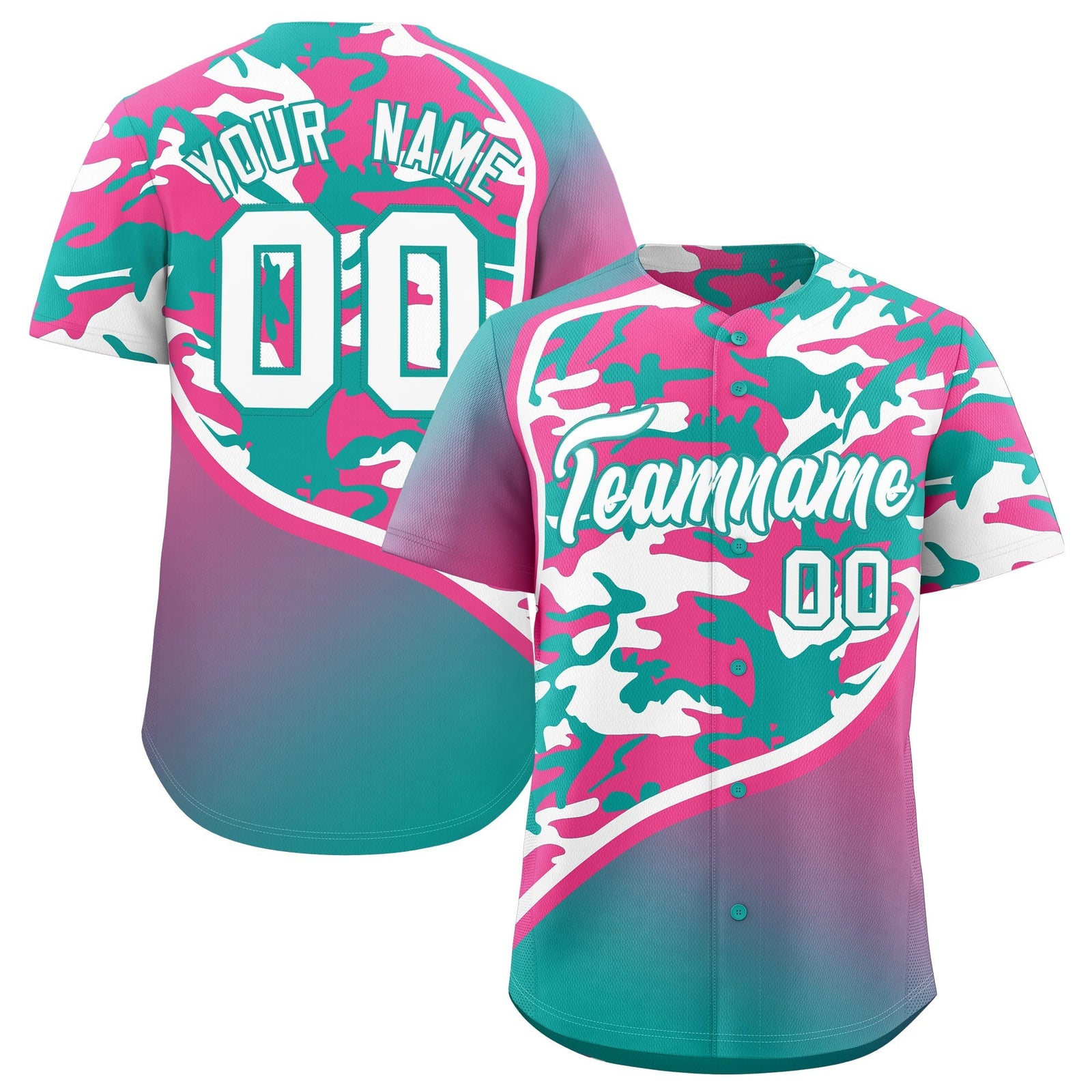 Custom Aqua Pink White Camo Gradient Fashion Baseball Jersey | Perfect for Training,Sublimation Printed & Stitched,Add Name and Numbern,Perfect for Teams | KXKSHOP