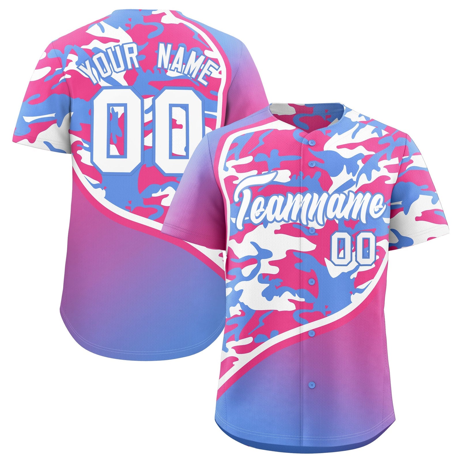 Custom Pink Light Blue White Camo Gradient Fashion Baseball Jersey | Perfect for Training,Sublimation Printed & Stitched,Add Name and Numbern,Perfect for Teams | KXKSHOP