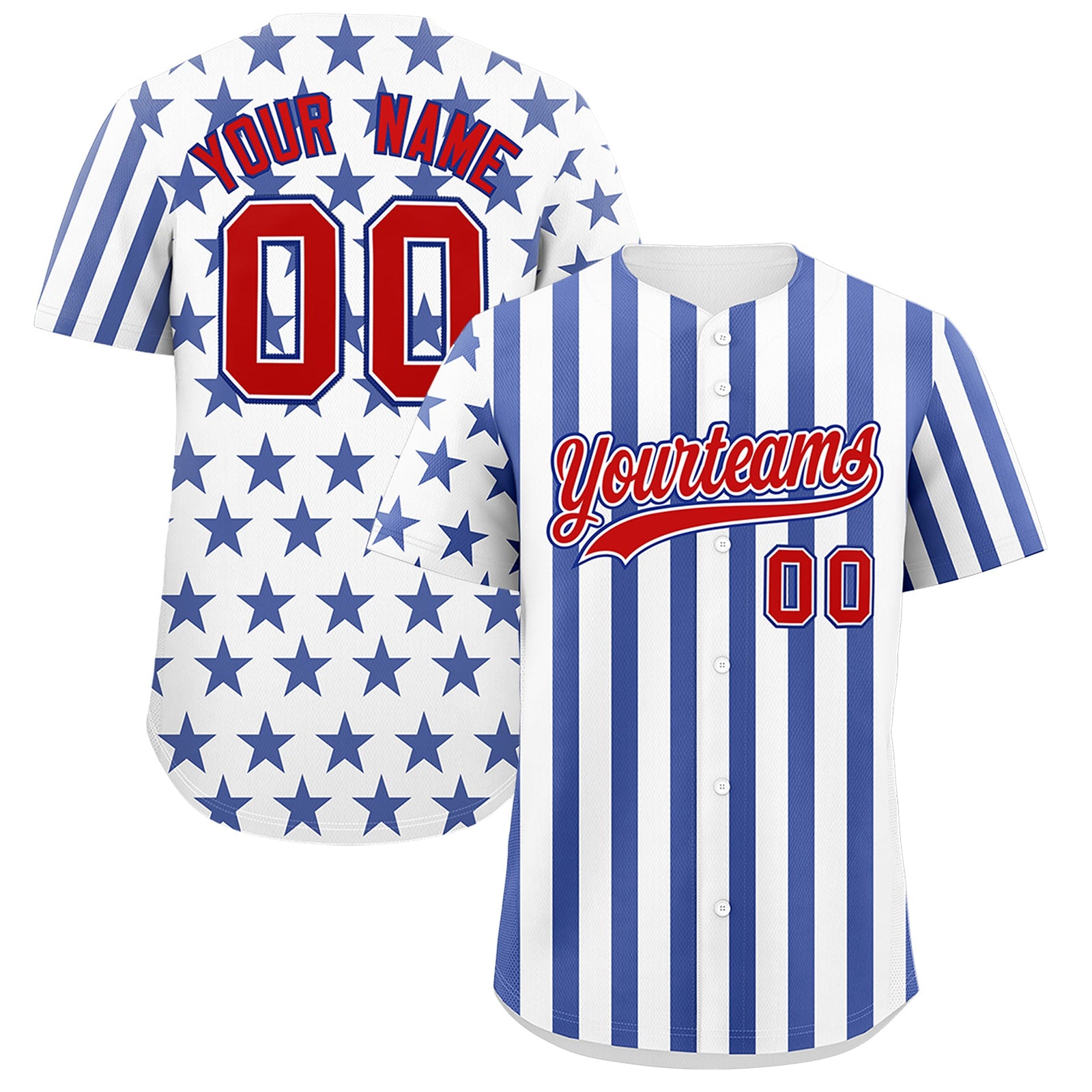 Custom White Royal Blue American Flag Graffiti Pattern Baseball Jersey| KXKSHOP