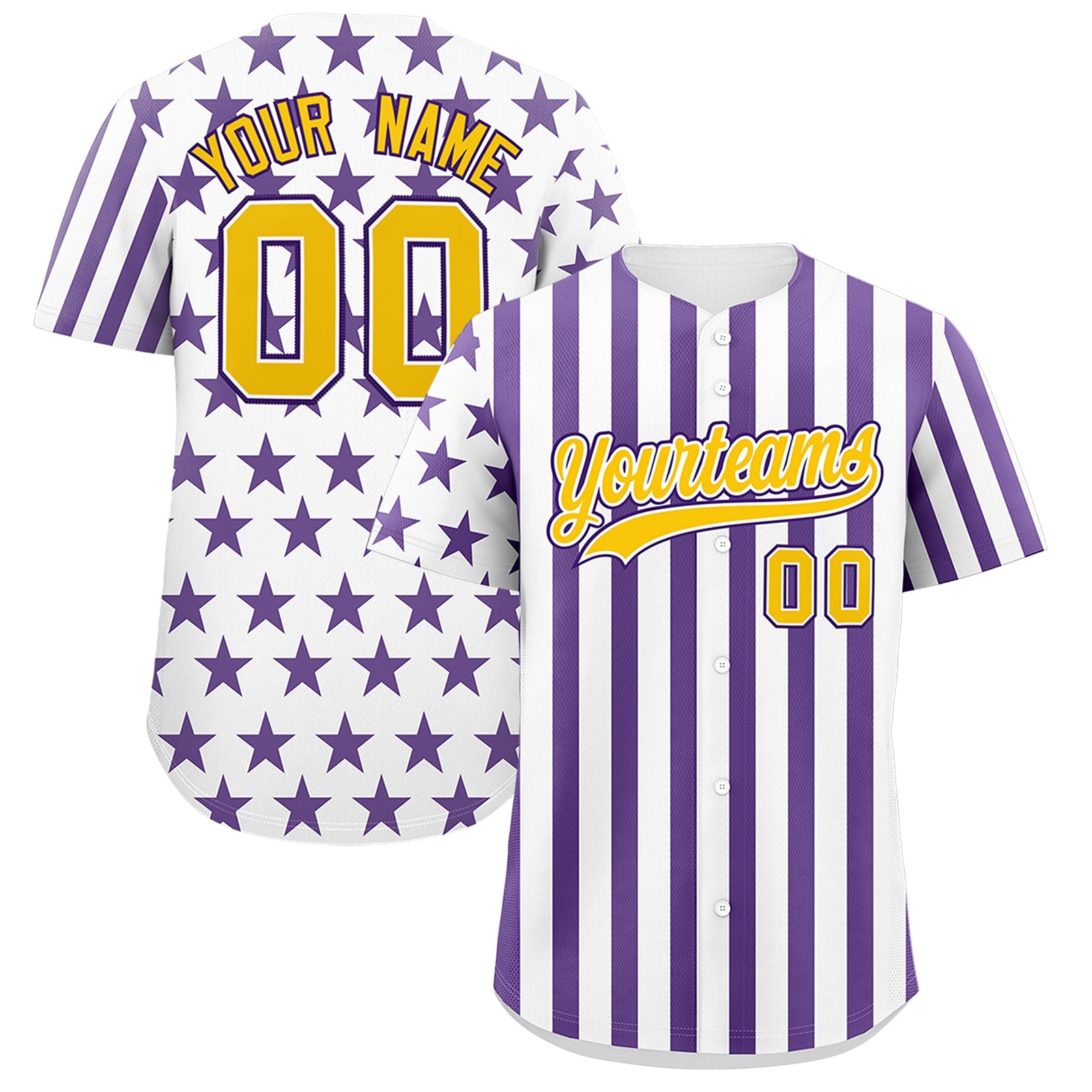 Custom White Purple American Flag Graffiti Pattern Baseball Jersey| KXKSHOP
