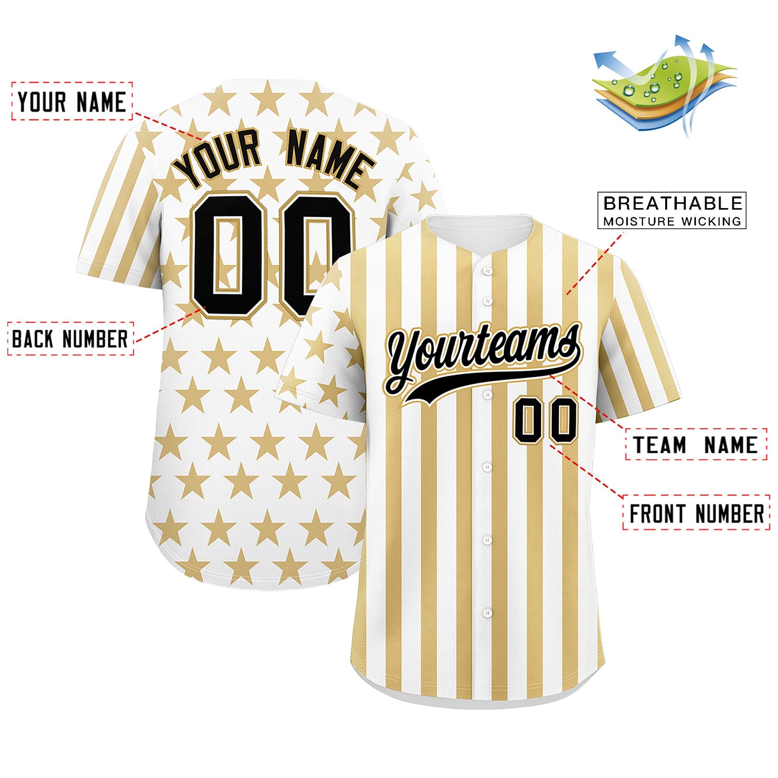 Custom White Old Gold American Flag Graffiti Pattern Baseball Jersey| KXKSHOP