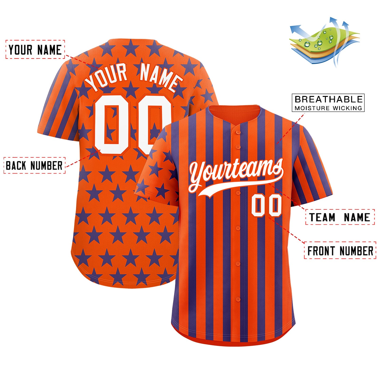 Custom Orange Royal Blue American Flag Graffiti Pattern Baseball Jersey| KXKSHOP